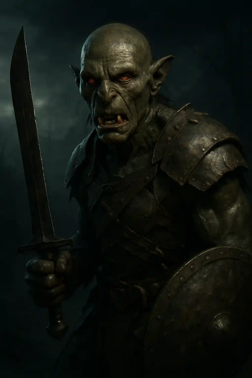 Ferocious Orc Warrior In A Dark Misty Battlefield