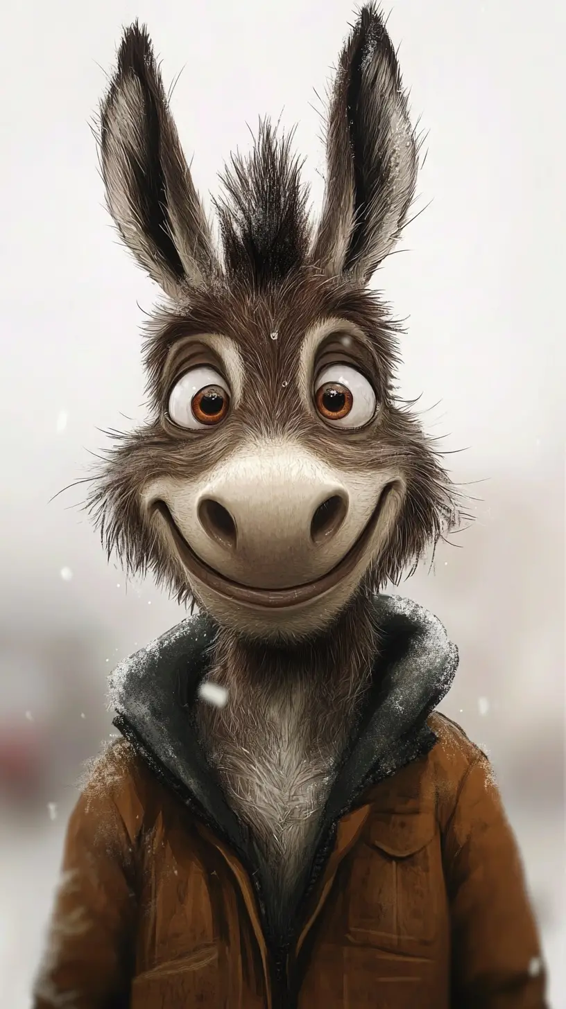 Close up digital drawing of a grinning donkey portrait