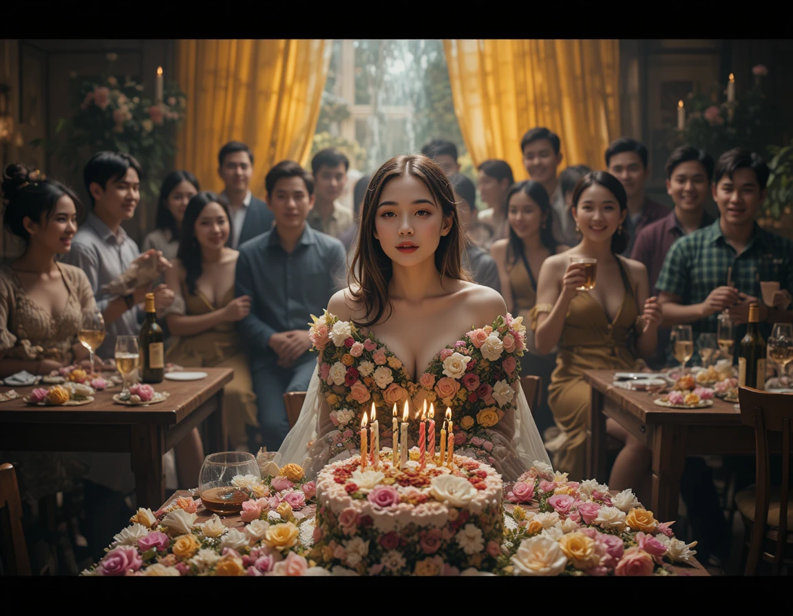 歡樂派對上吹熄生日蠟燭的女子