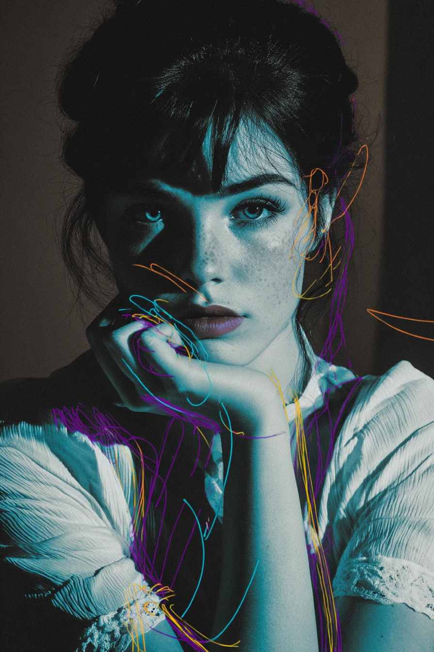 Ragazza sicura di sé che posa in un dinamico servizio fotografico in studio