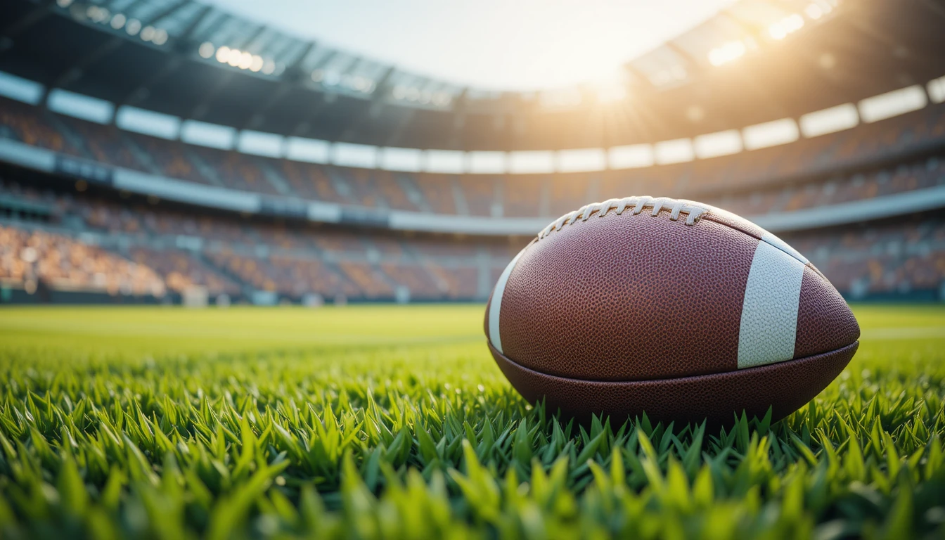 Gros plan d’un ballon de football sur l’herbe verte dans un stade