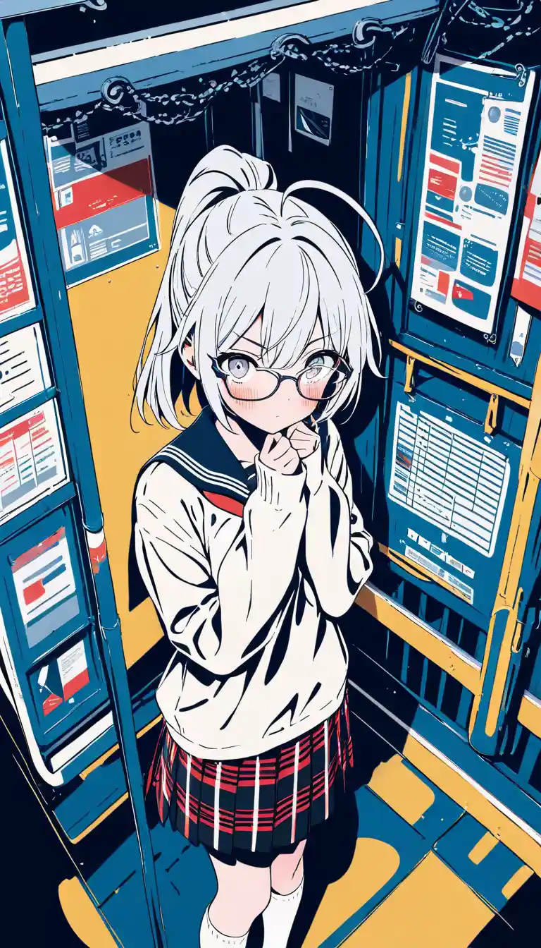 黃昏公車站的銀髮女學生