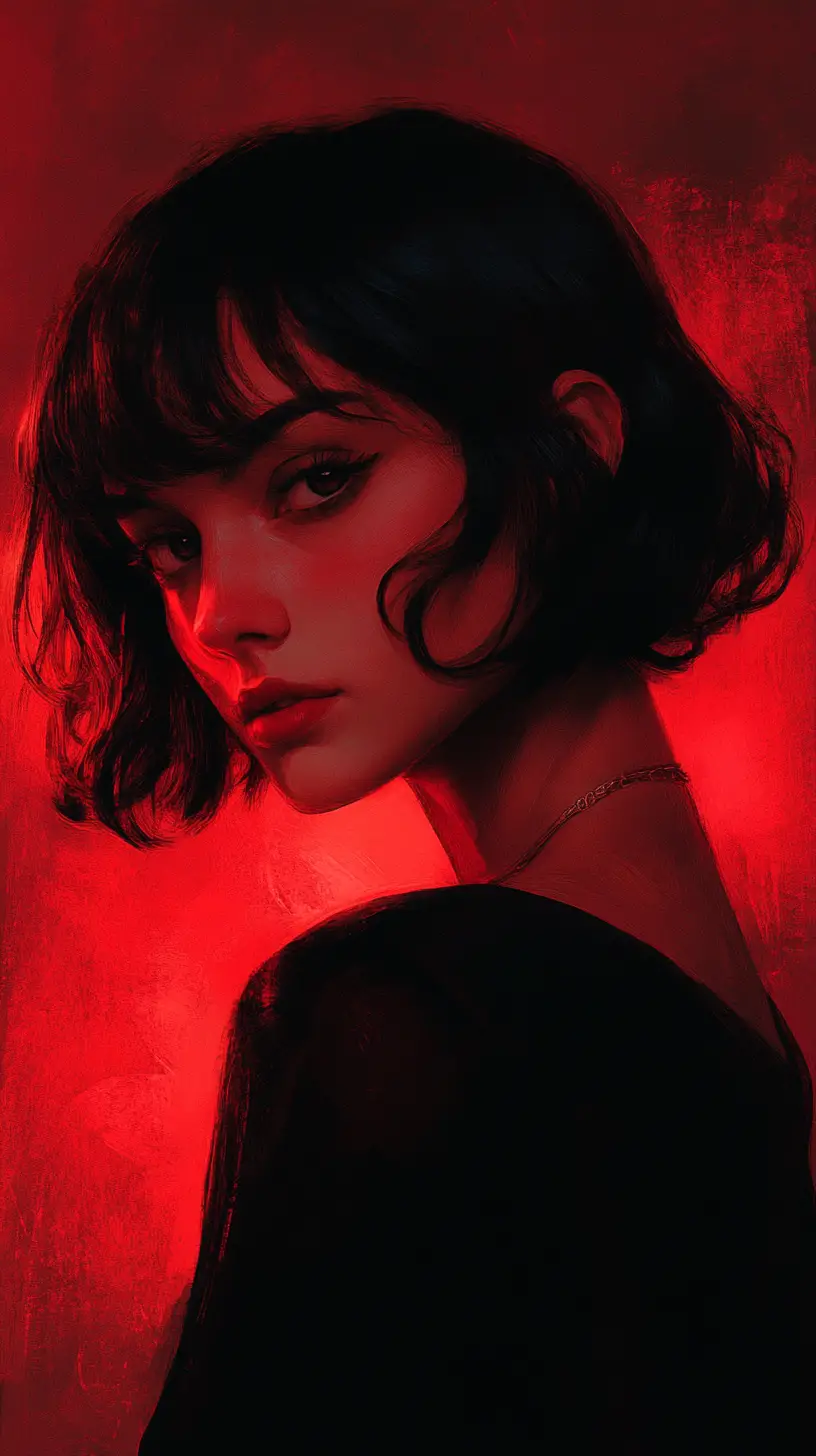 Melancholic young woman in dramatic red light portrait