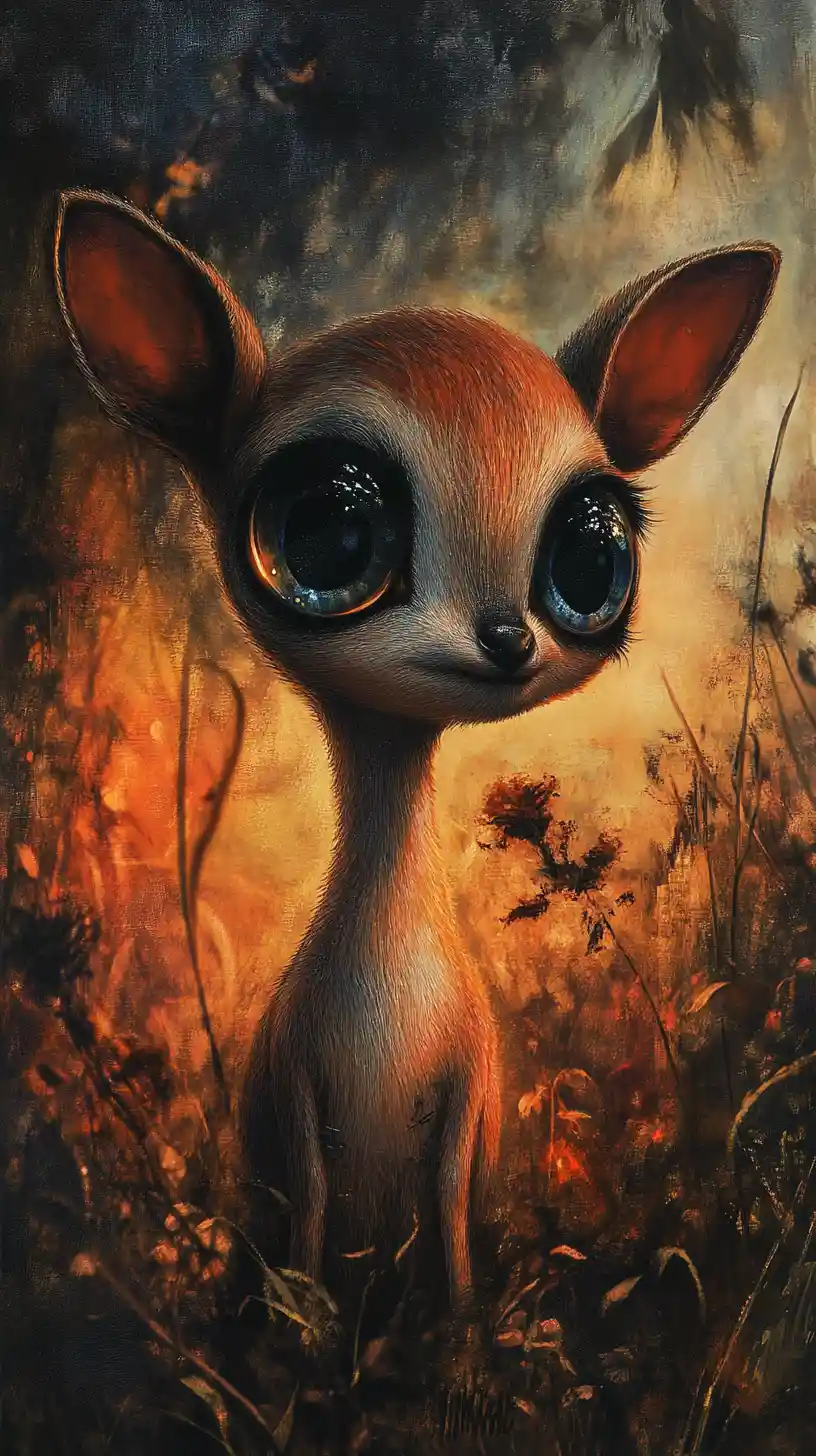 Baby animal with luminous gradient eyes in soft digital art