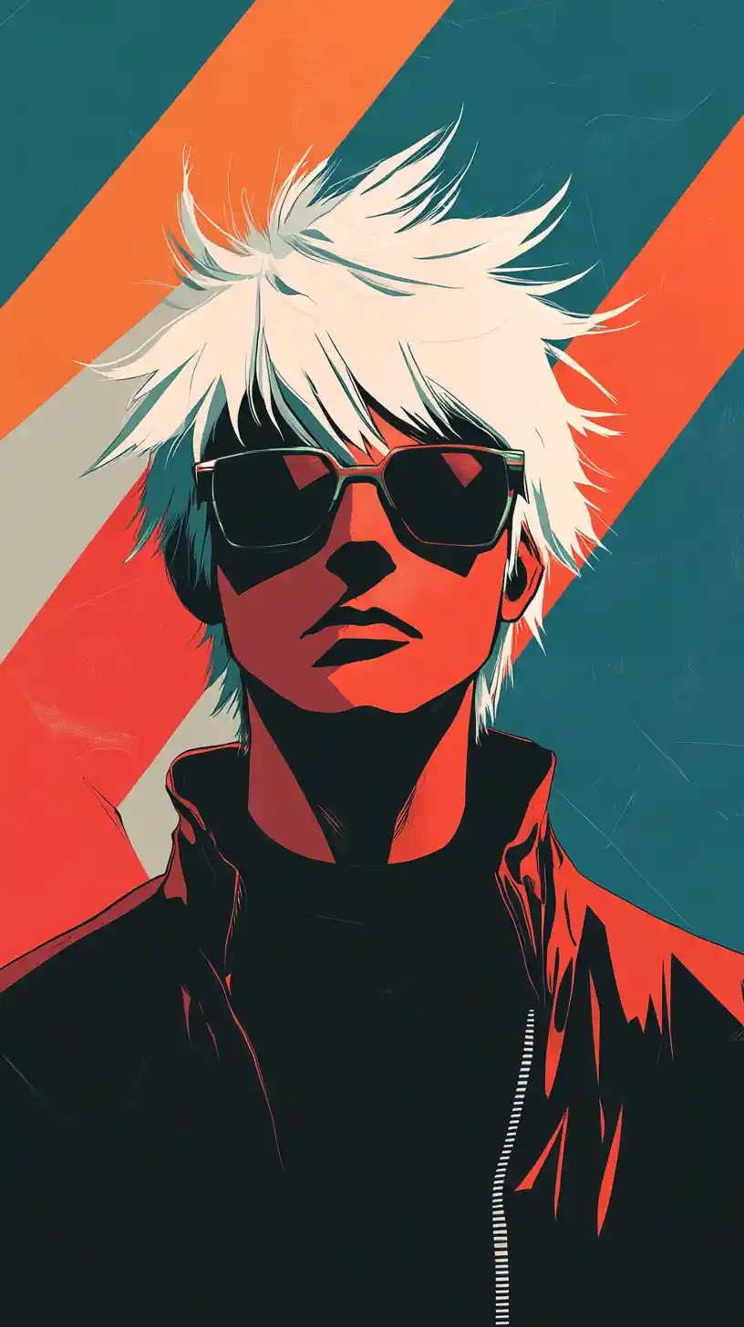 Héroe de Anime Estoico en Colores Cálidos y Fríos Divididos