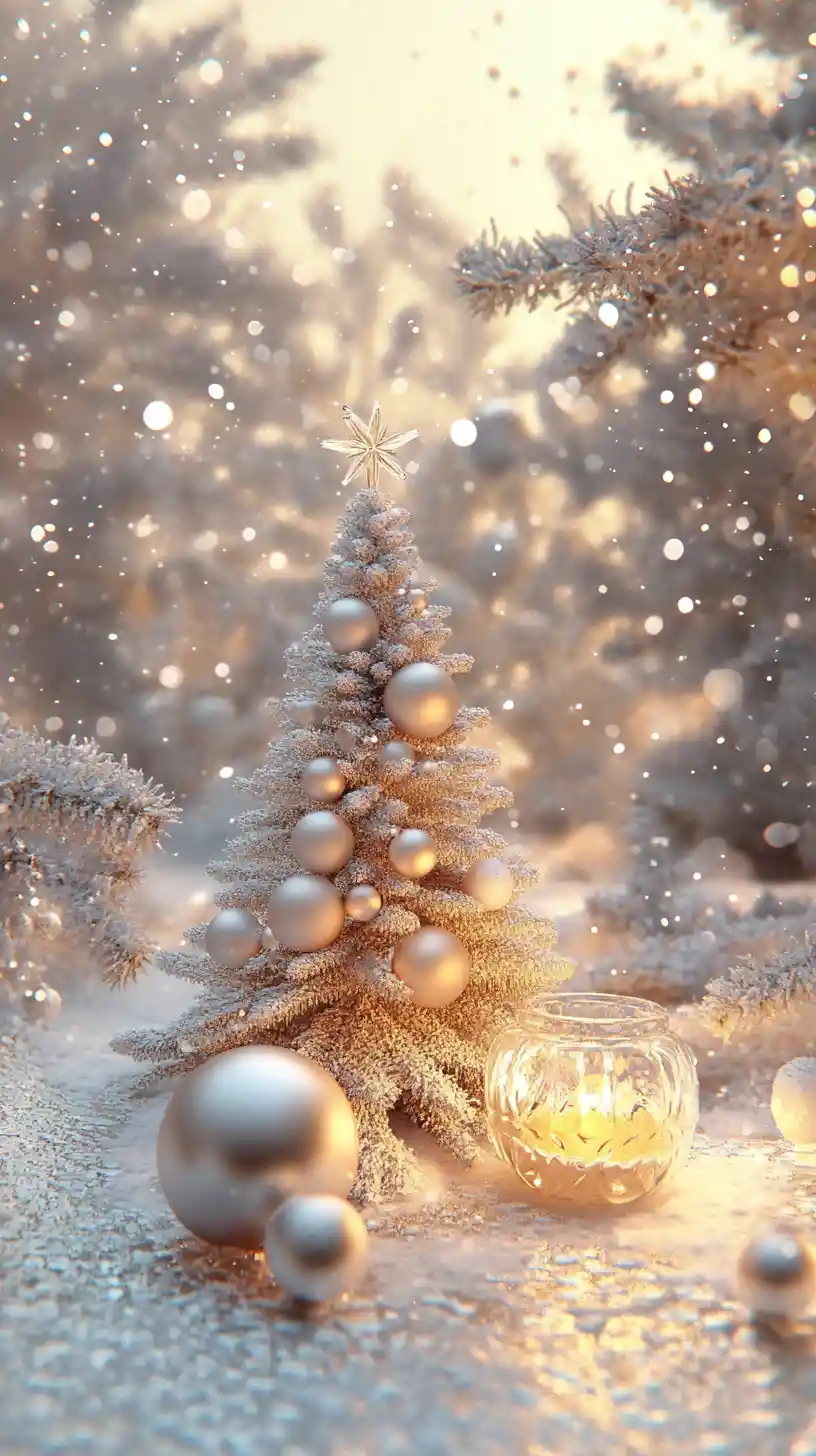 畫在白色蠟燭上的新年森林場景