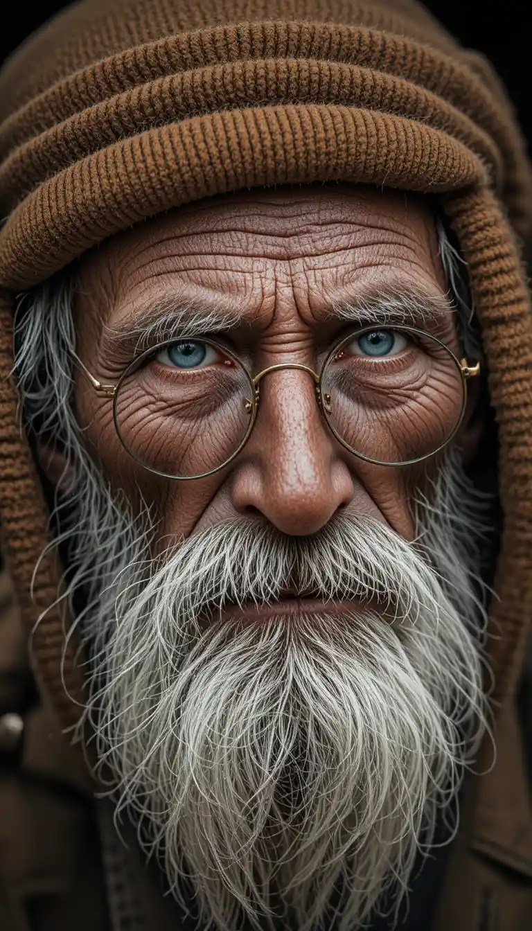 Close up portrait of an old man with white beard