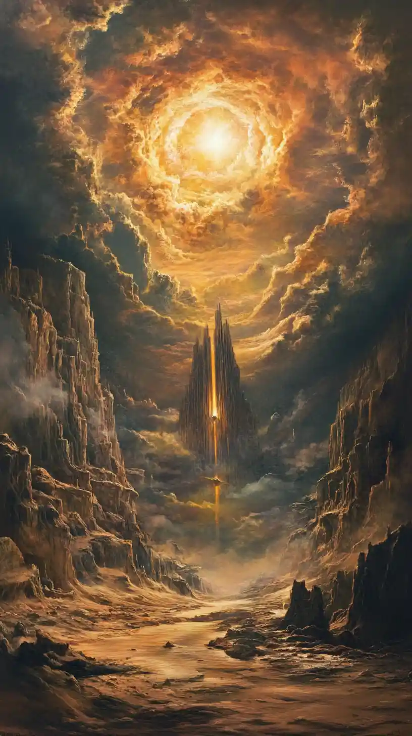 Retro futurist radioactive desert in post apocalyptic ruins