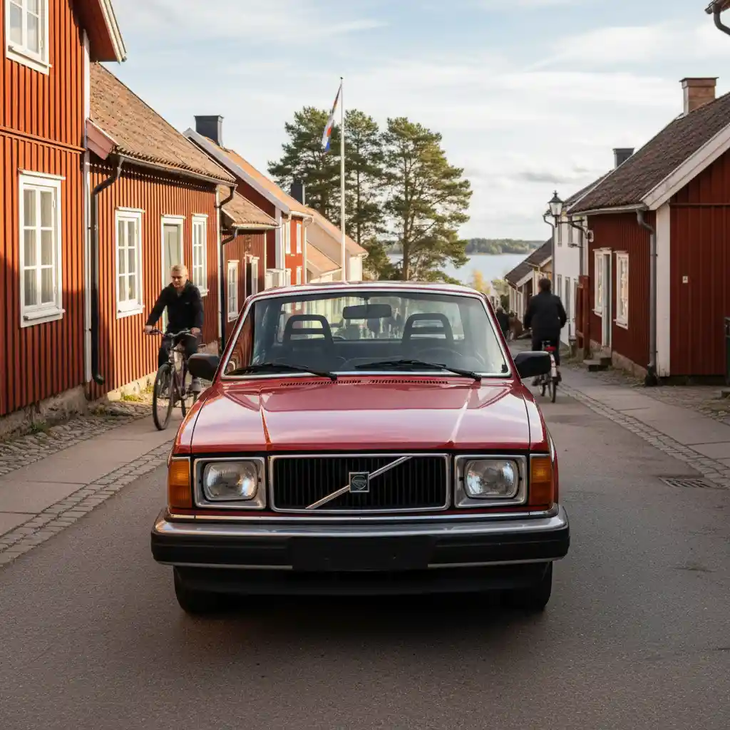 Classico design squadrato di auto svedese sulla strada aperta