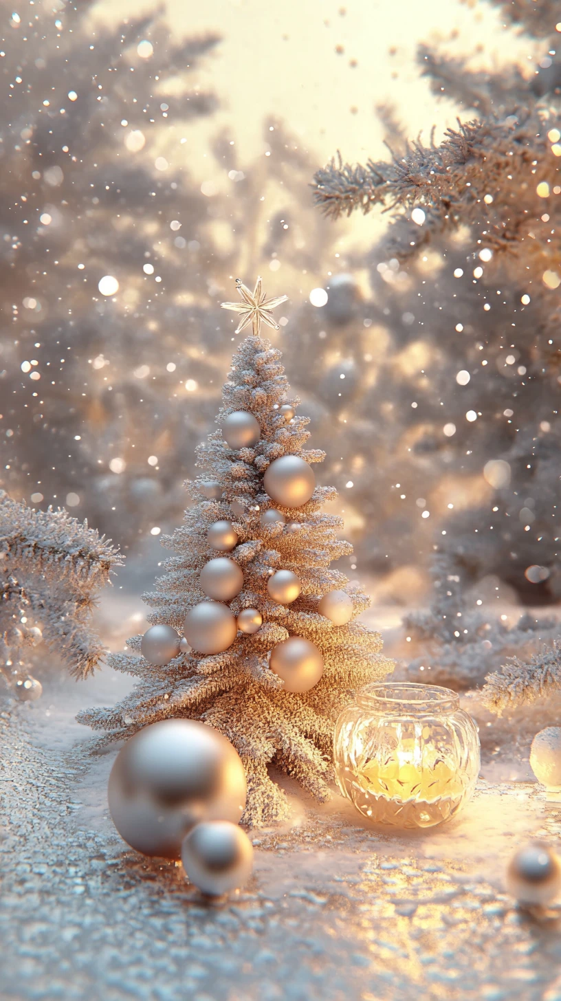 Neujahrs-Waldszene auf eine weiße Kerze gemalt