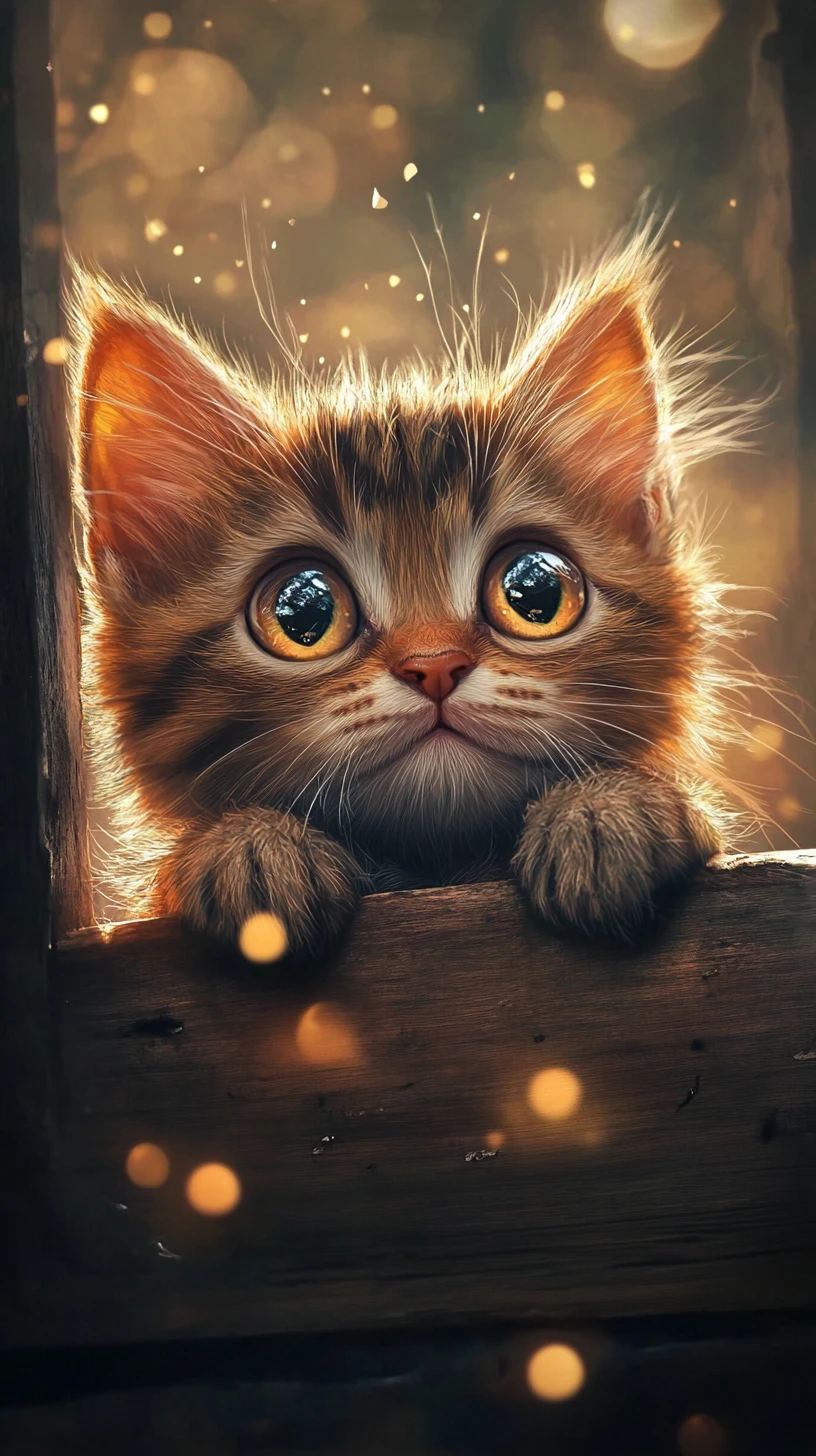 木箱からのぞくかわいいふわふわ子猫のイラスト