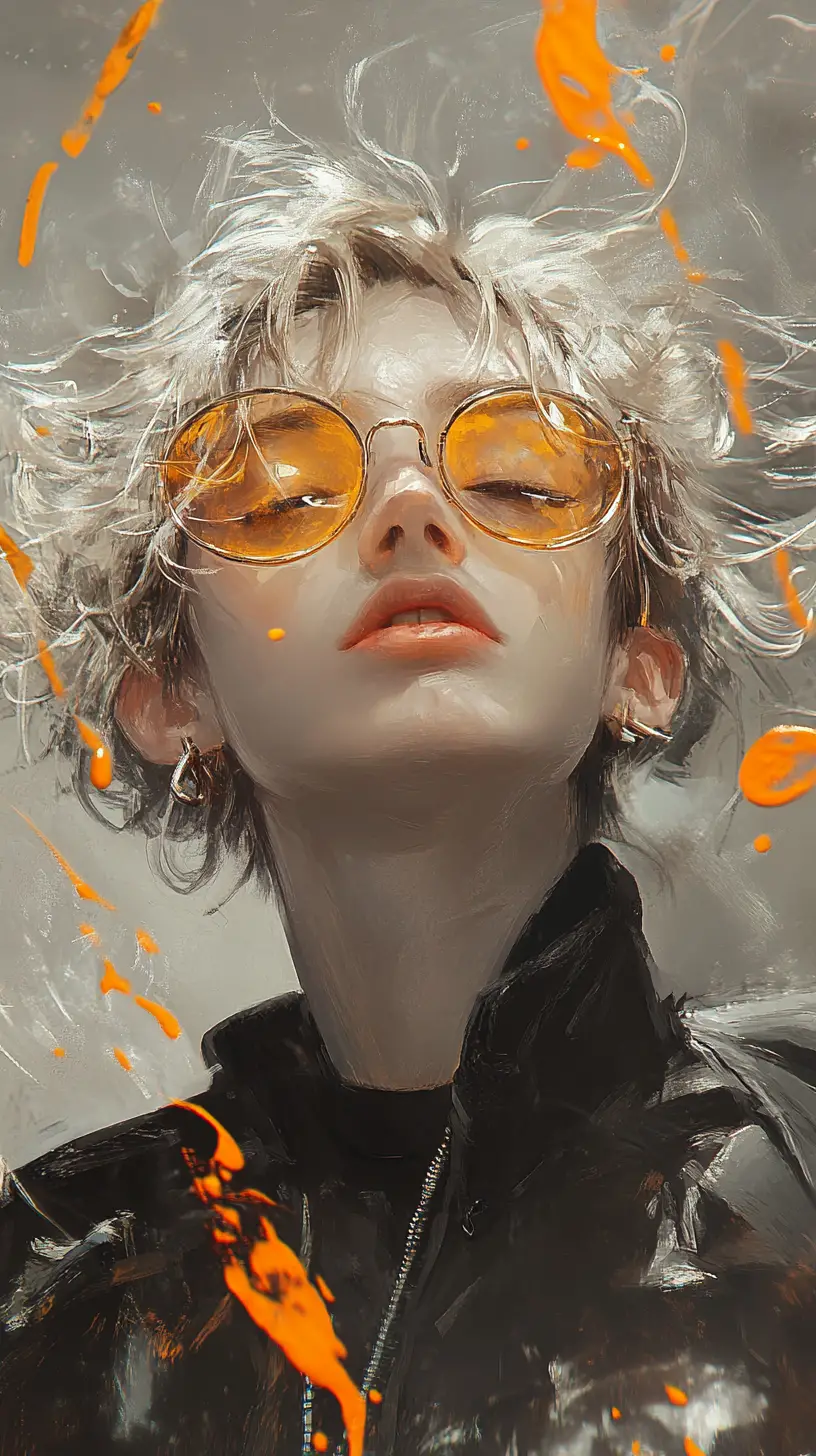 Melancholisches Porträt mit leuchtend orangefarbener Brille und Rauch