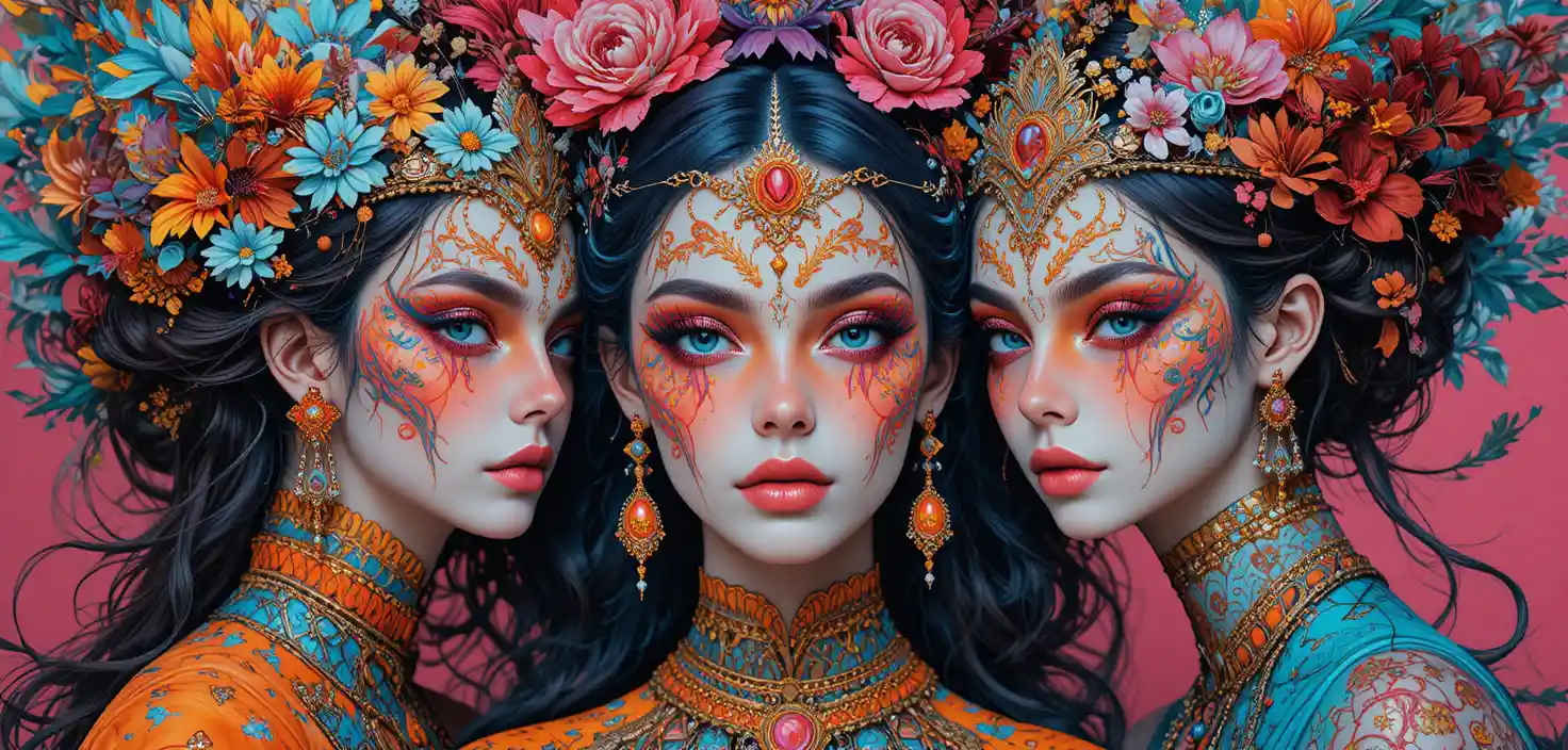 Retrato colorido de artista gráfico en un estilo fantástico