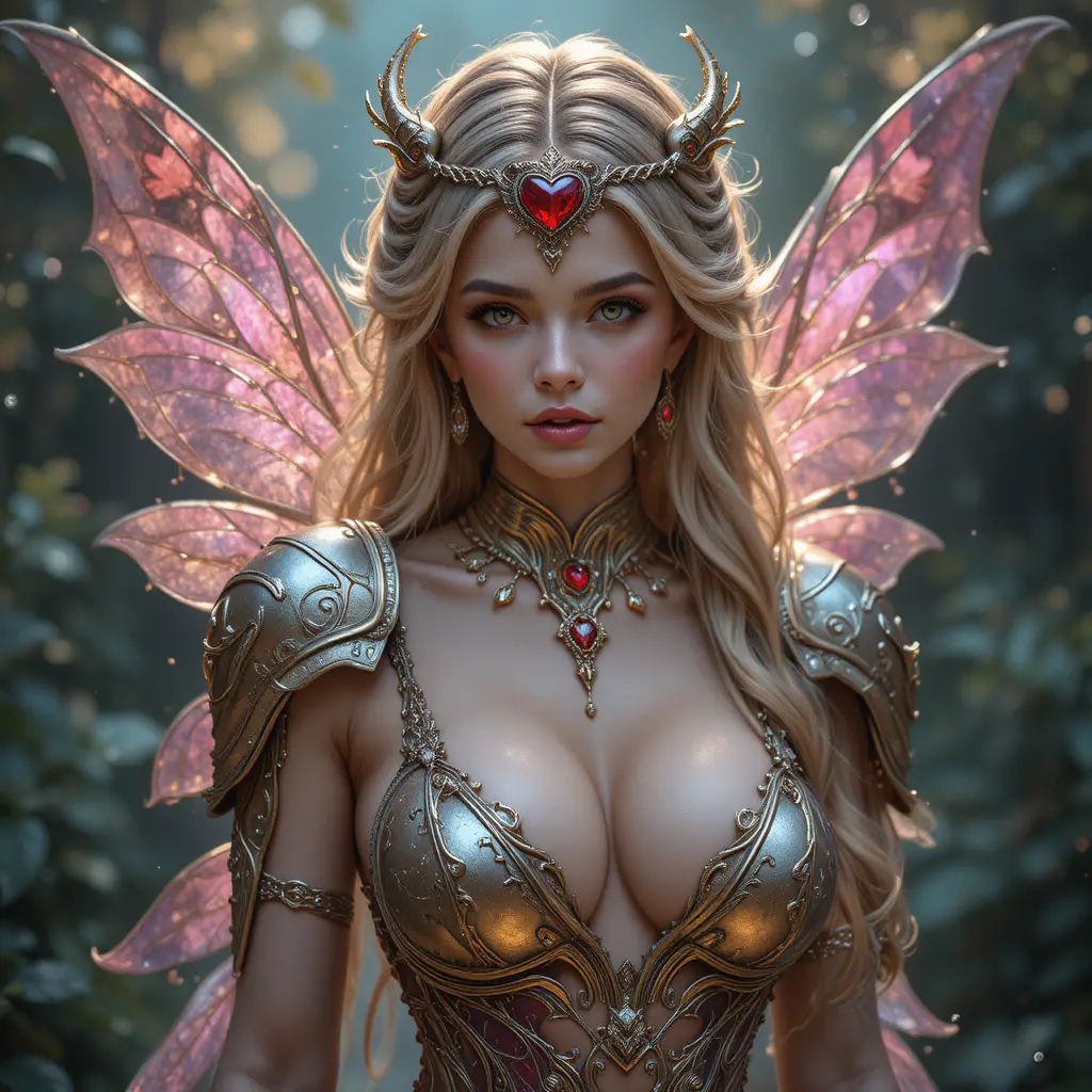 Tiny jeweled fairy woman in revealing fantasy armor
