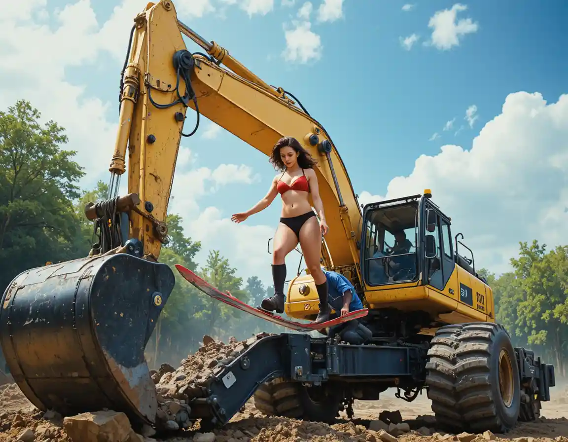 Massive Yellow Excavator At Work On A Sunny Day