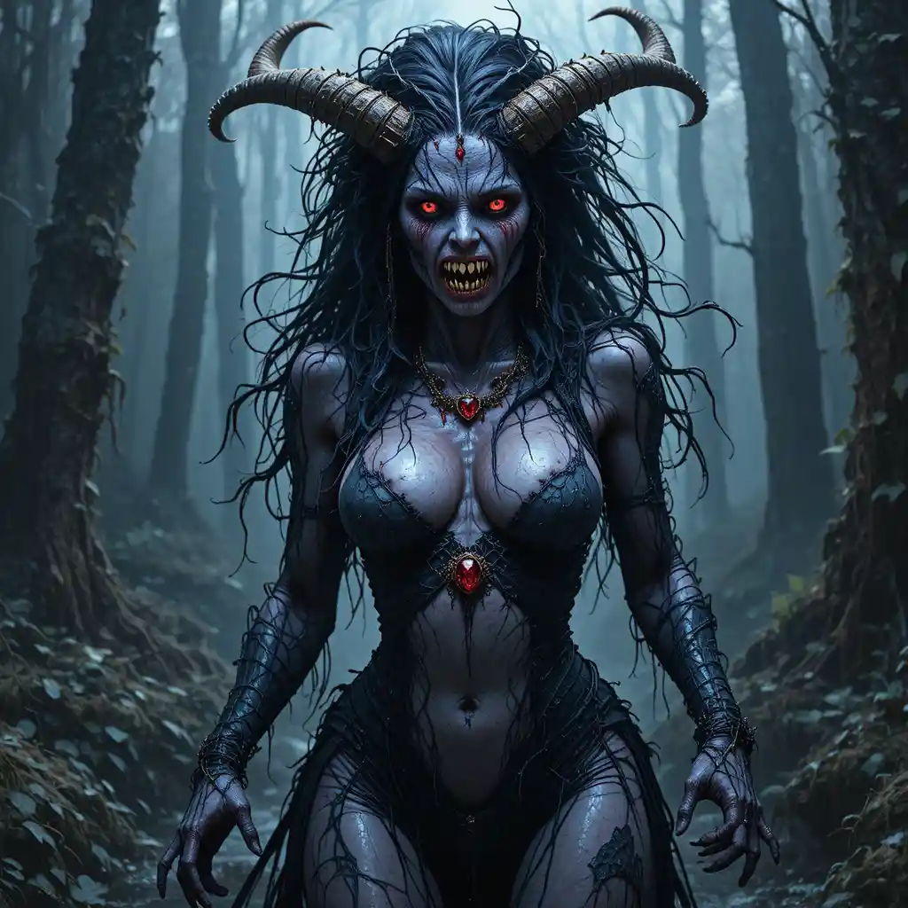 Incantevole strega della notte sola in una palude oscura