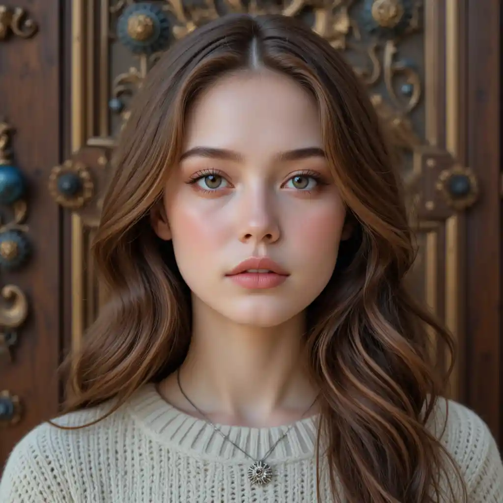 Young woman portrait with soft side light and wooden door