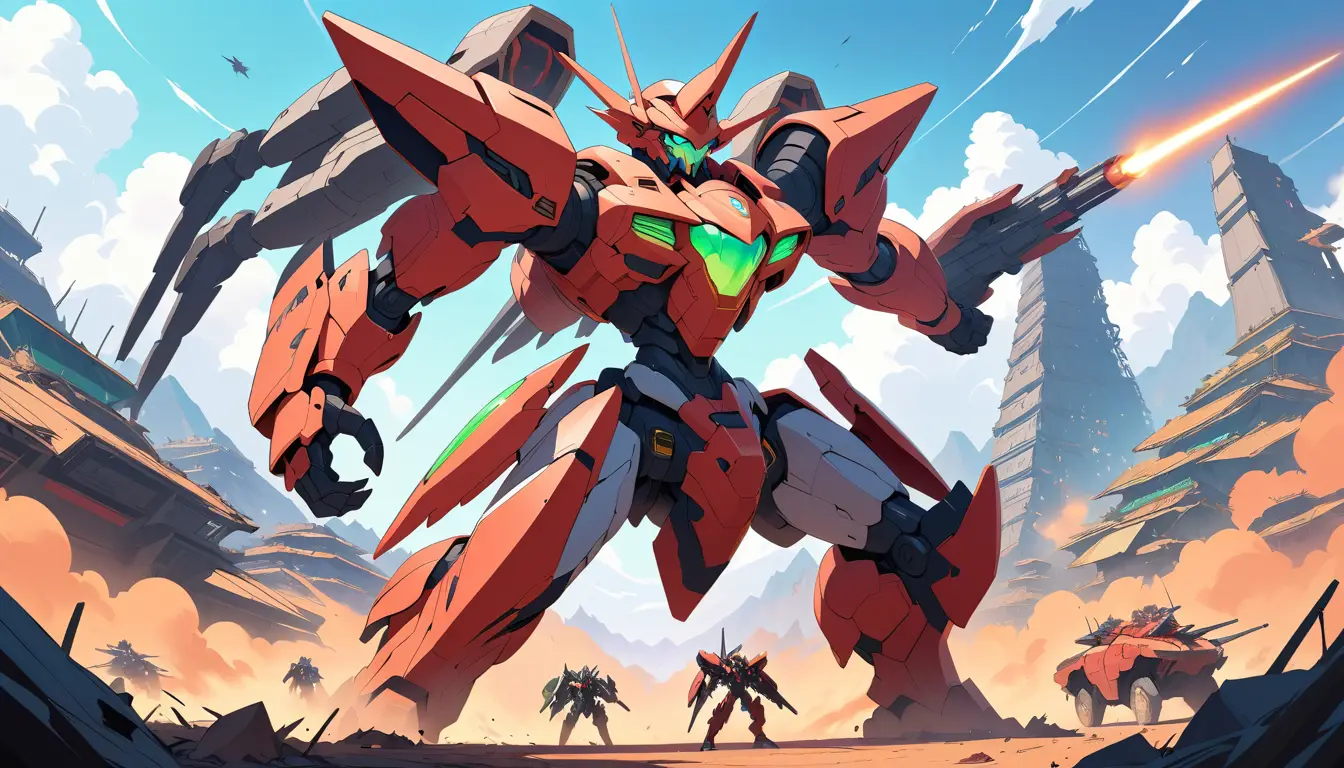 装甲アニメメカがエイリアン軍を戦場で粉砕する