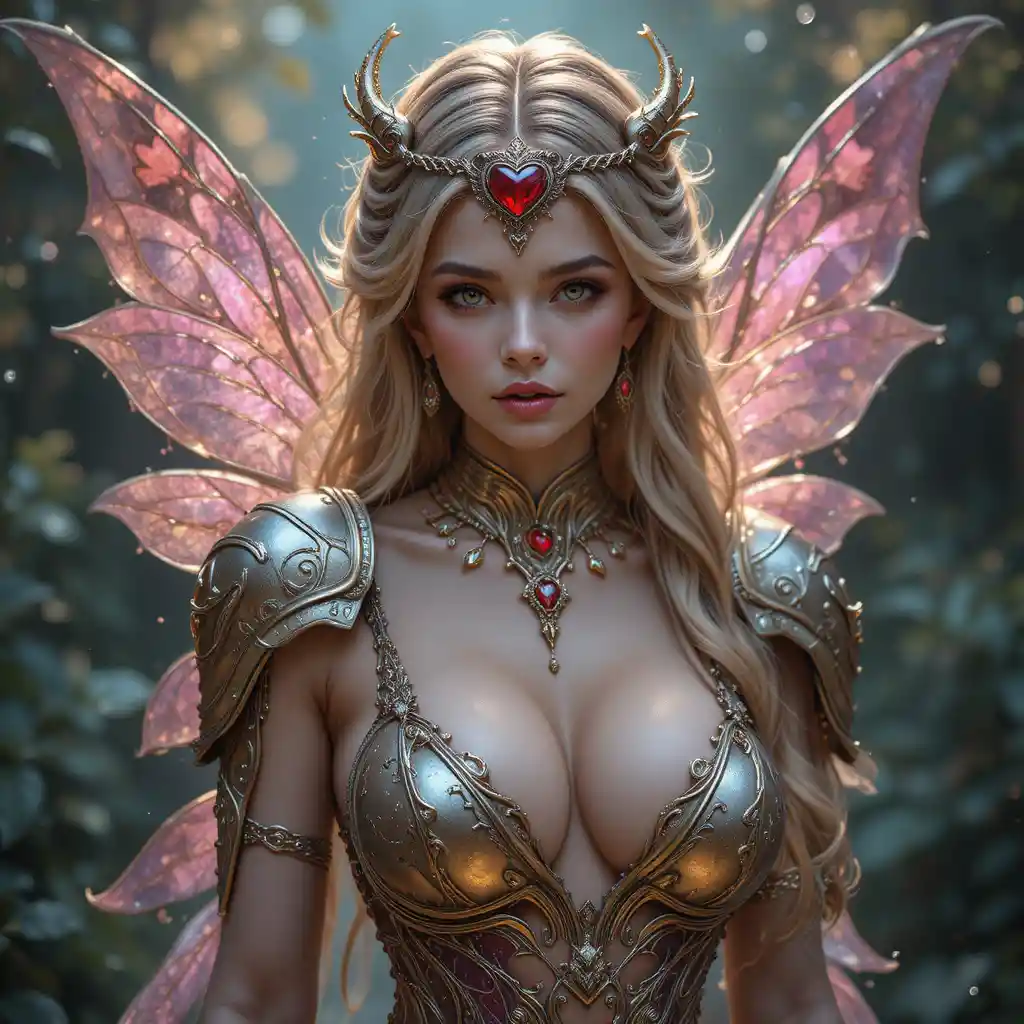 Tiny jeweled fairy woman in revealing fantasy armor