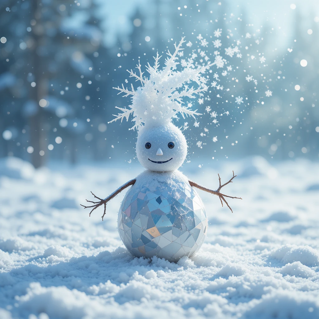 Bonhomme de neige low poly dans une féerique tempête de neige hivernale