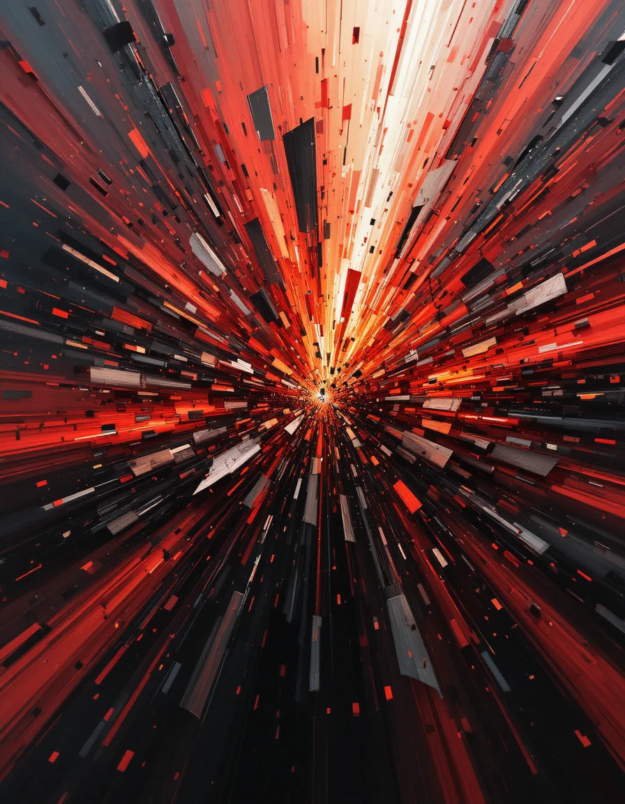 Pintura abstrata explosiva de fúria em vermelho e preto