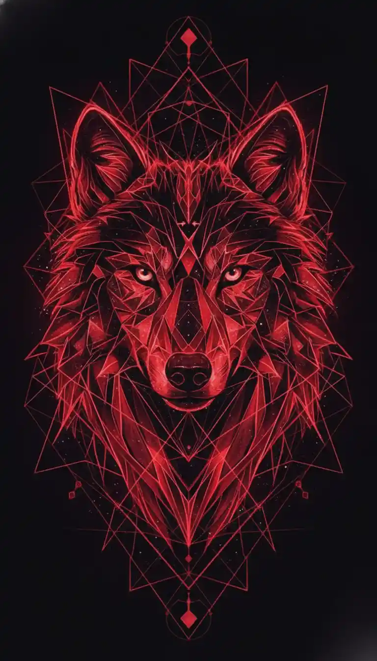 Verstecktes Wolfs­gesicht in roter geometrischer optischer Täuschung