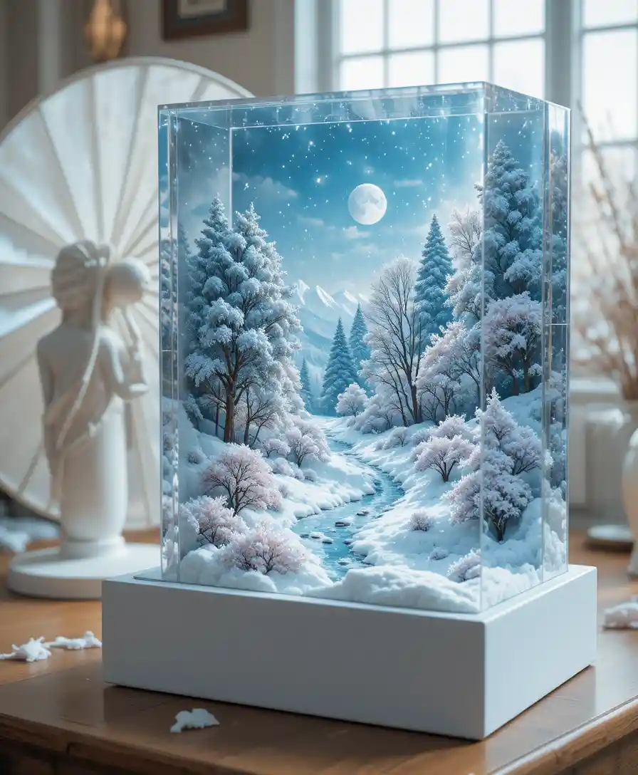 유리 선물 상자 가득 채운 3D 겨울 원더랜드