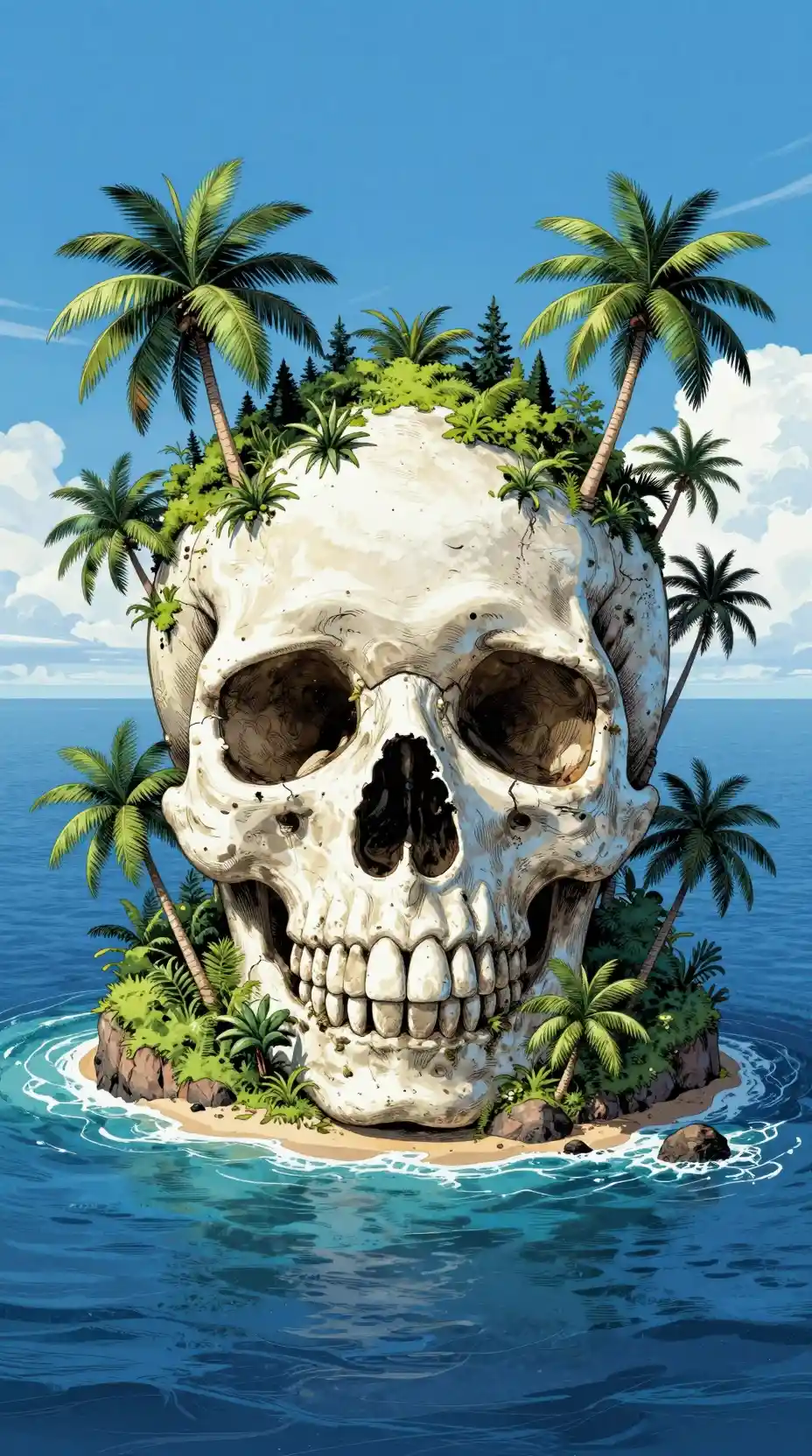 Skull Island Rising From A Blue Tropical Sea Panorama