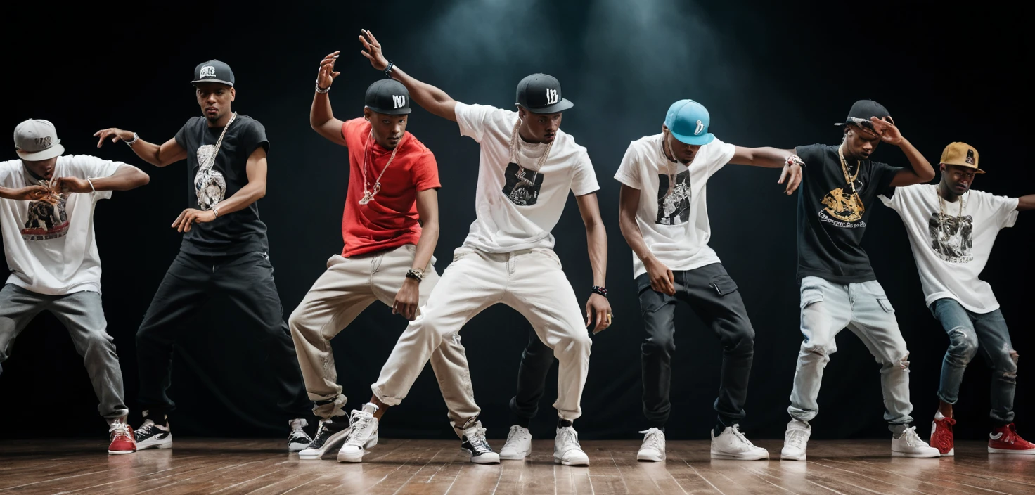Hip hop dancer performing breakdance moves in photo studio