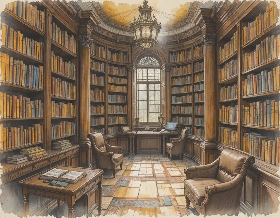 Rayonnages de bibliothèque vintage remplis de livres reliés en cuir