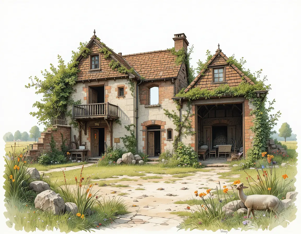 Old couple living in the only habitable part of a ruin