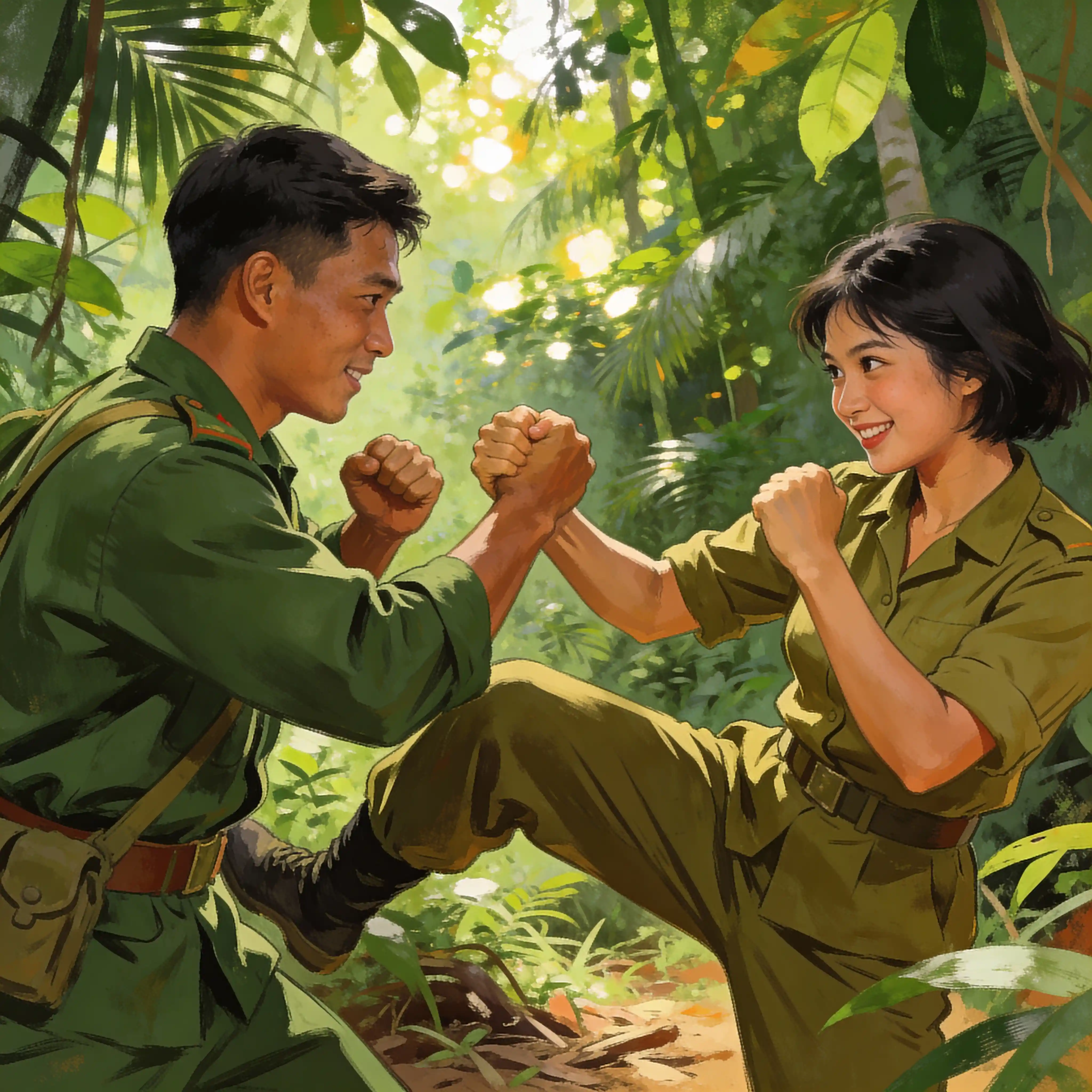 Combate cuerpo a cuerpo amistoso entre soldados vietnamitas enemigos