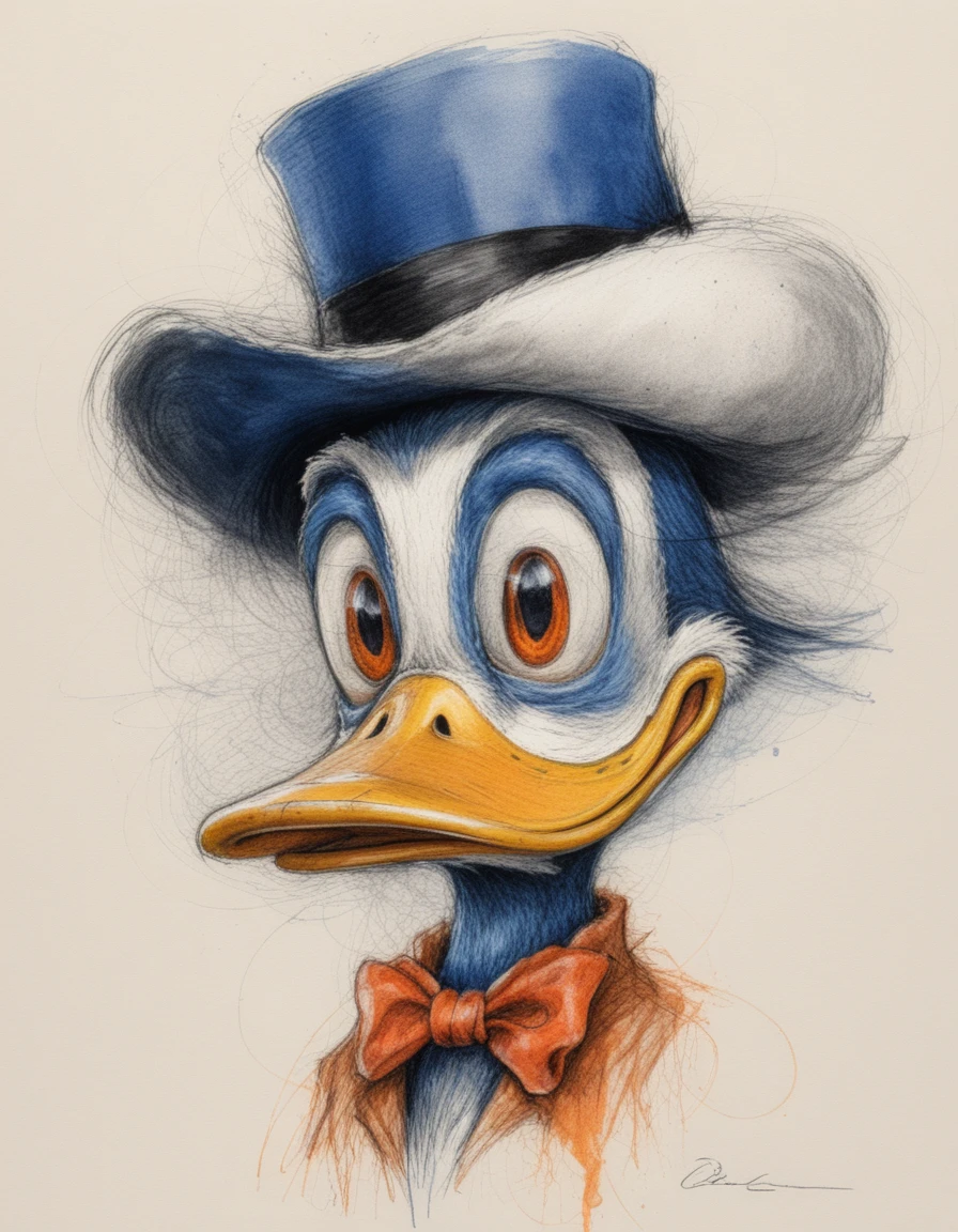 Retrato Realista de Pato Melancólico em Tinta e Aquarela