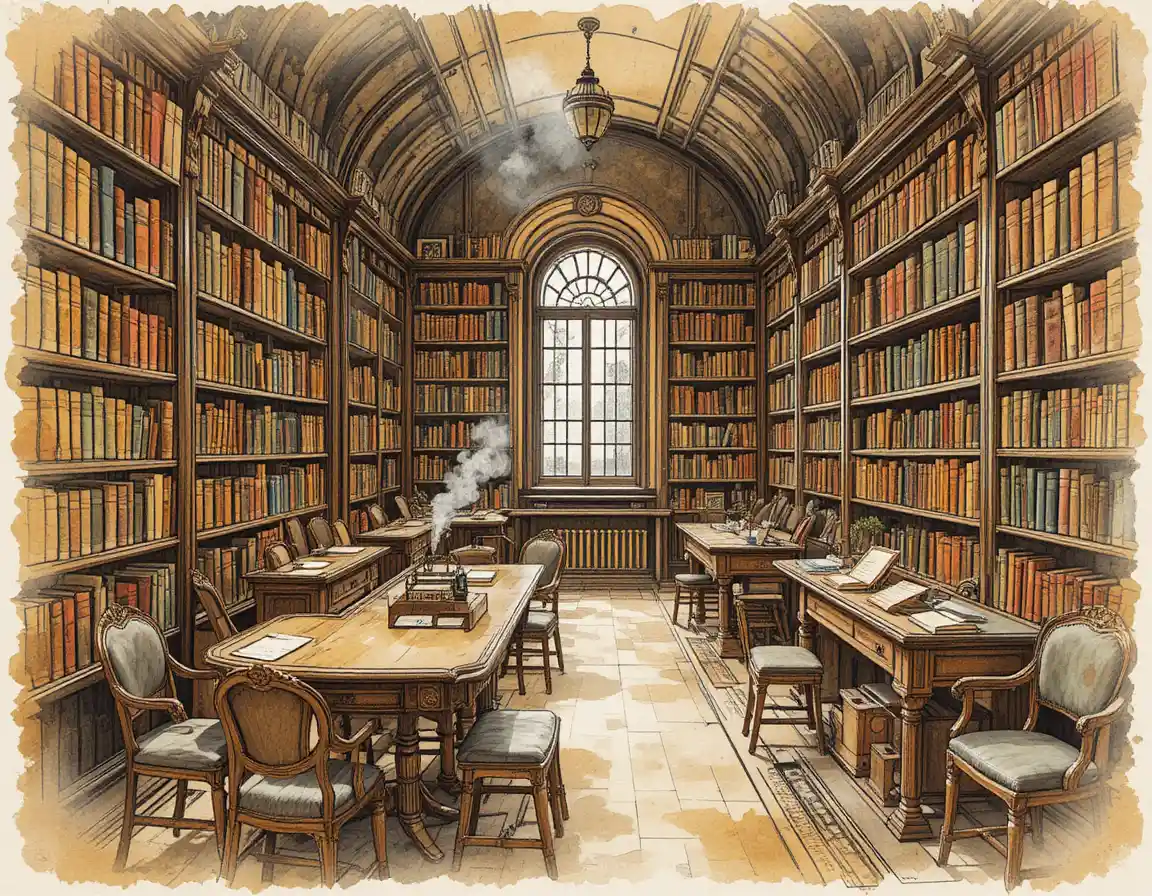 Scaffali di biblioteca vintage pieni di libri rilegati in pelle