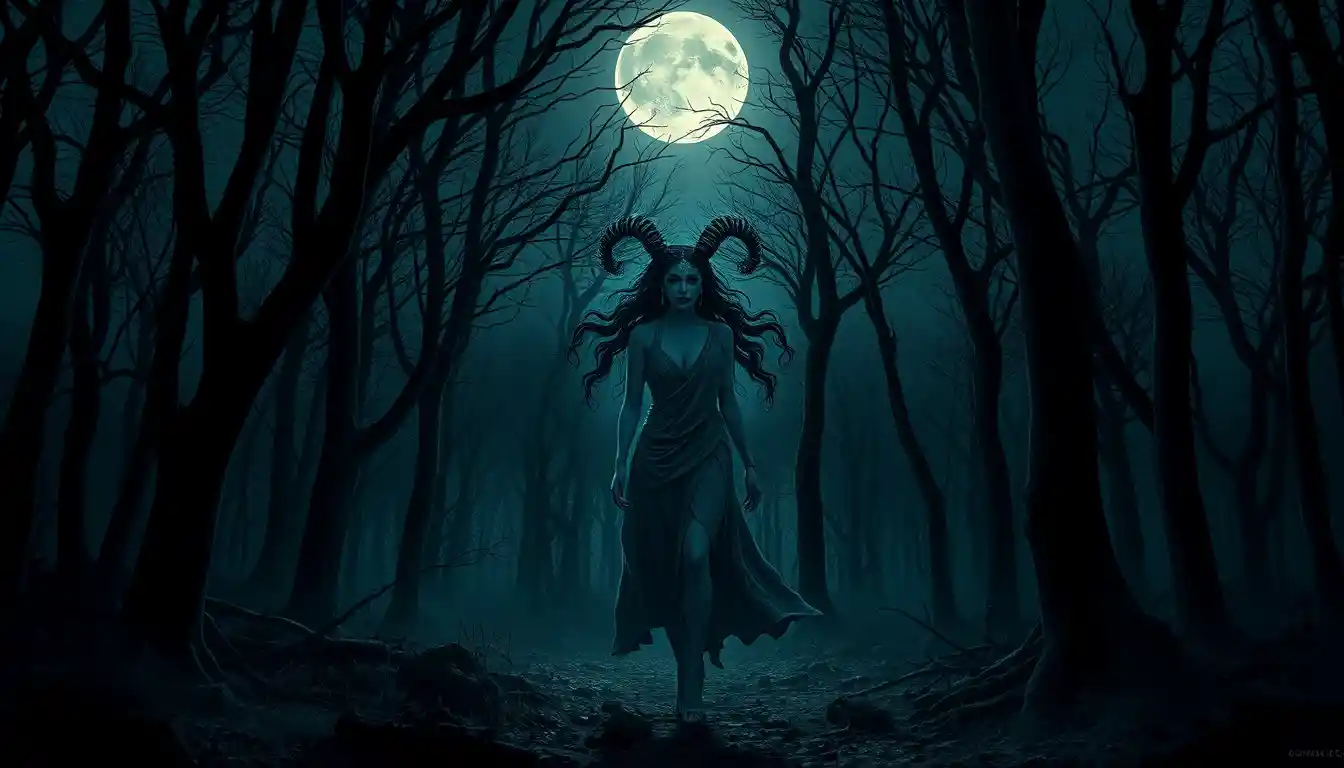 Serena Medusa Caminando Bajo la Luz de la Luna en un Bosque Místico