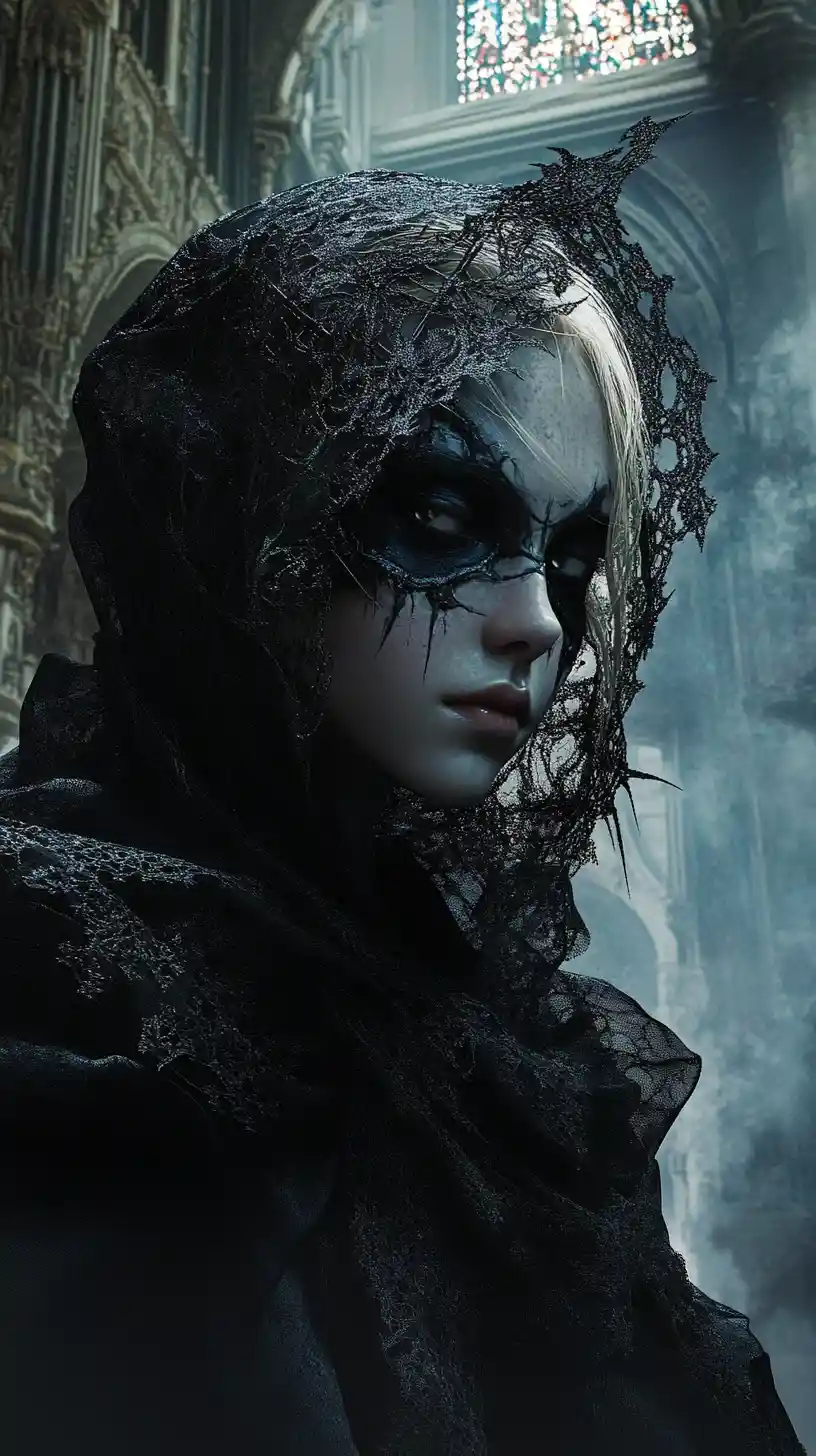 Dark Gothic Priest Emerging From A Misty Moonlit Church