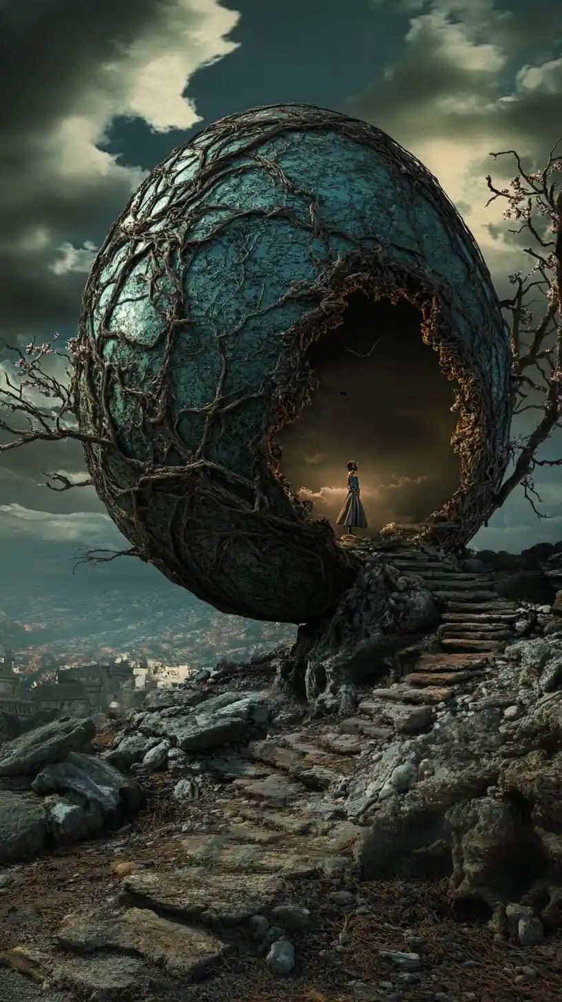 Surreal dark fantasy illusion with hidden fairytale details