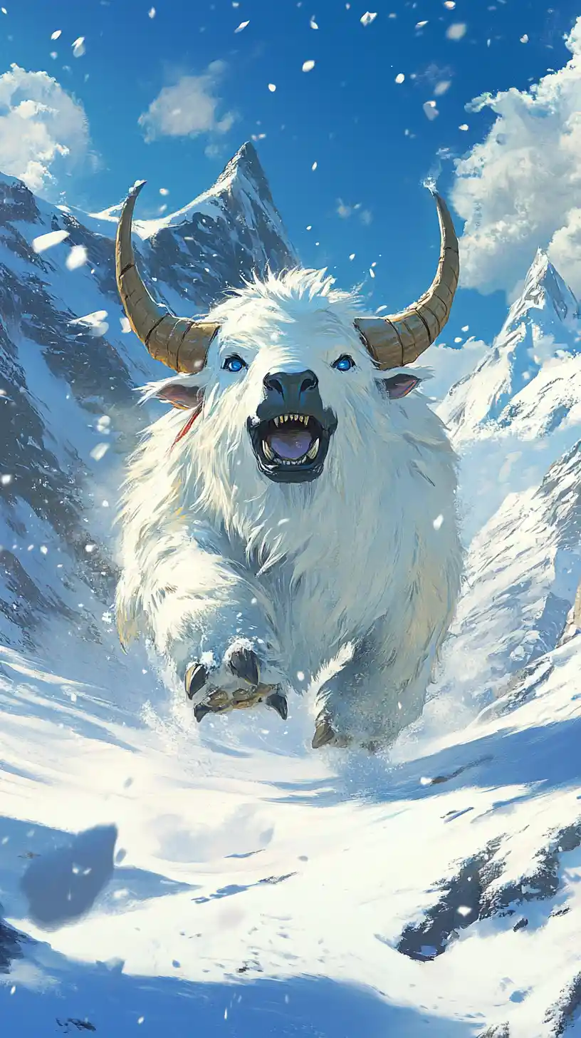 靜謐雪山上歡欣飛翔的奇幻生物