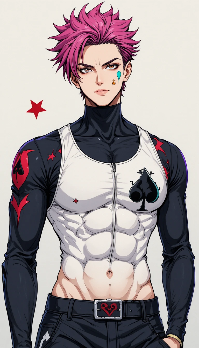 星と涙のフェイスマークを持つ筋肉質なアニメ男