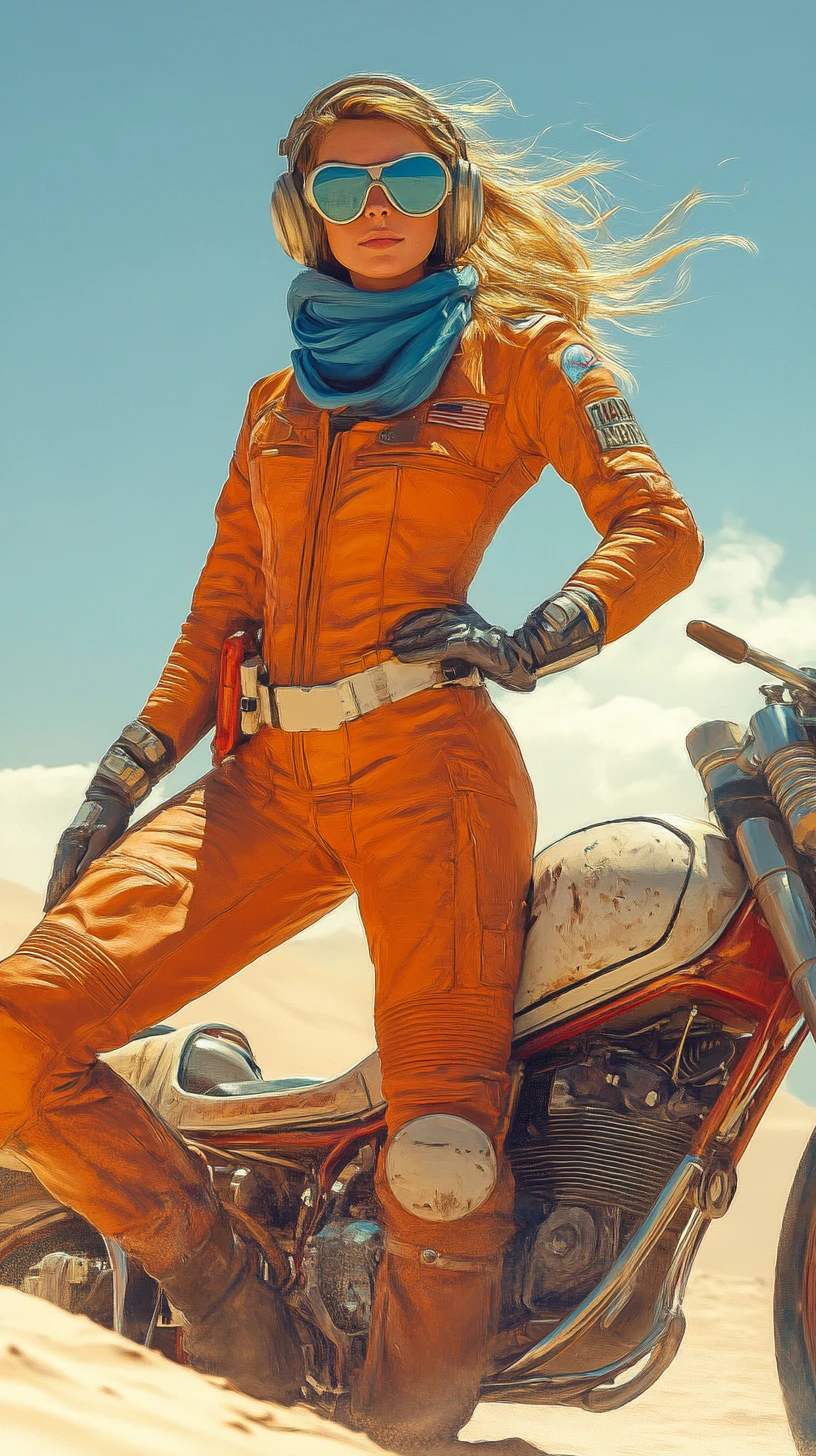 Pilote du désert déterminée avec speeder sous un soleil implacable