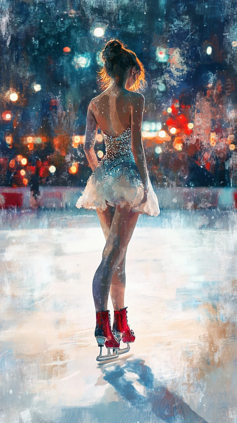 Jovem patinadora elegante em cena digital com estilo de pintura