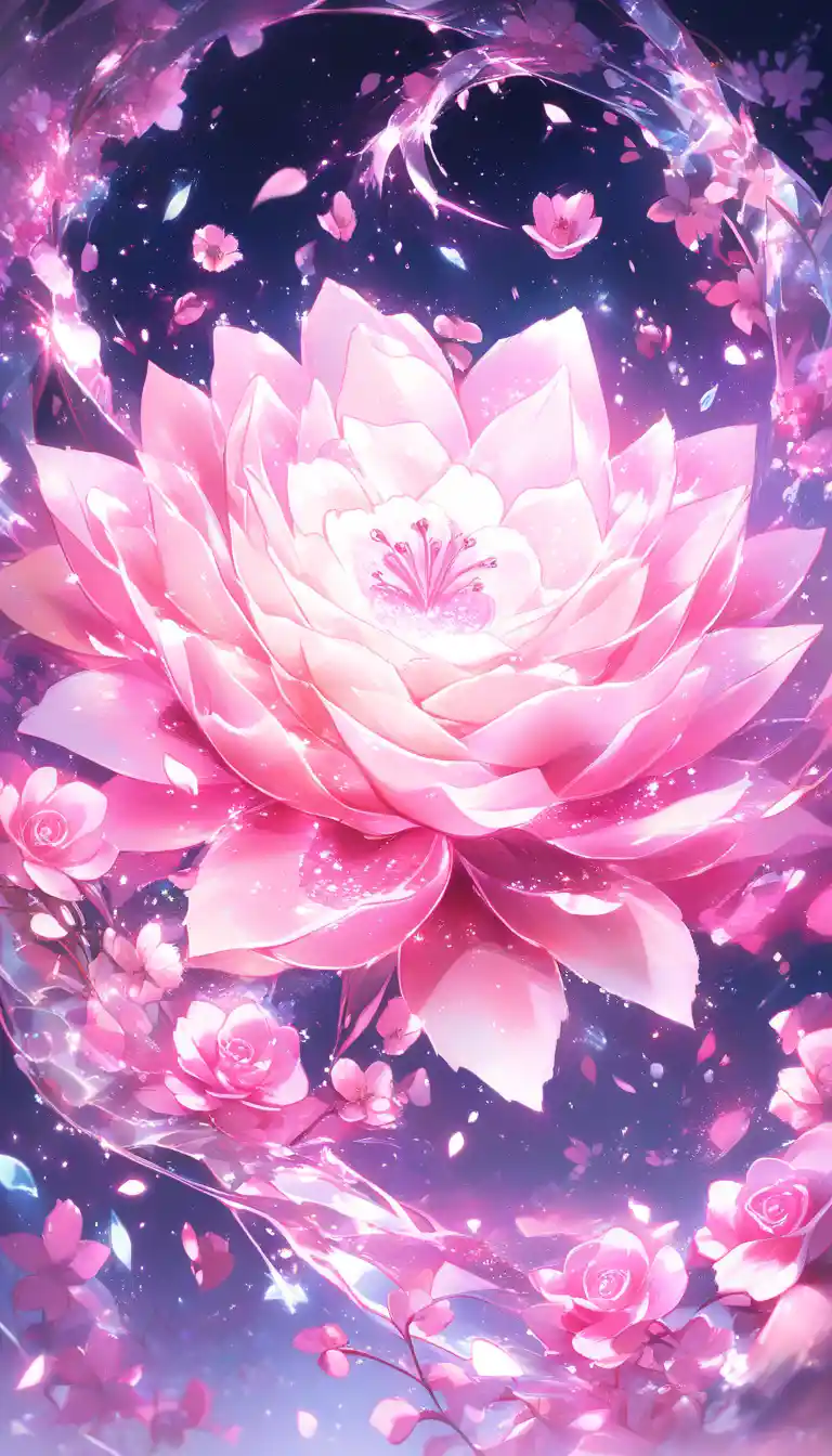 Pink rose in full bloom with dewy detailed petals