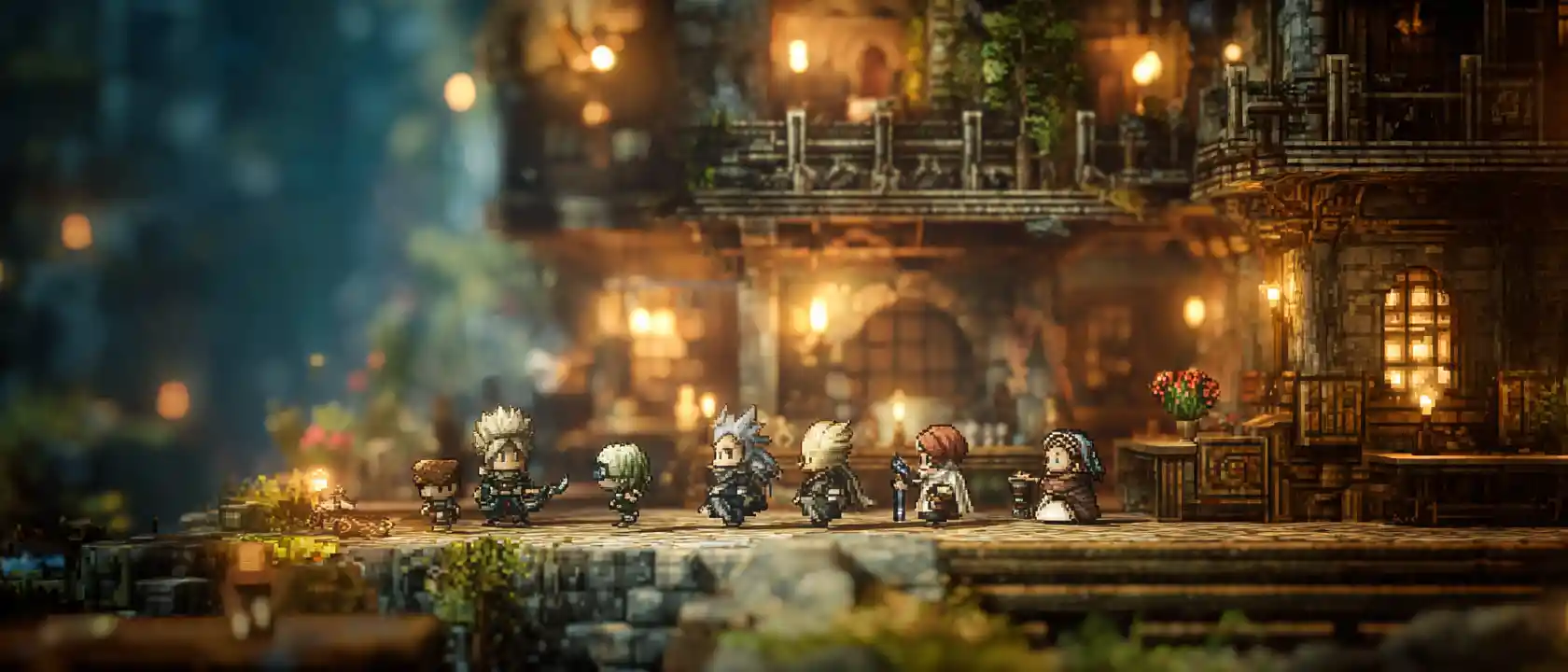 Adventuring party playing music with a cat in a tavern