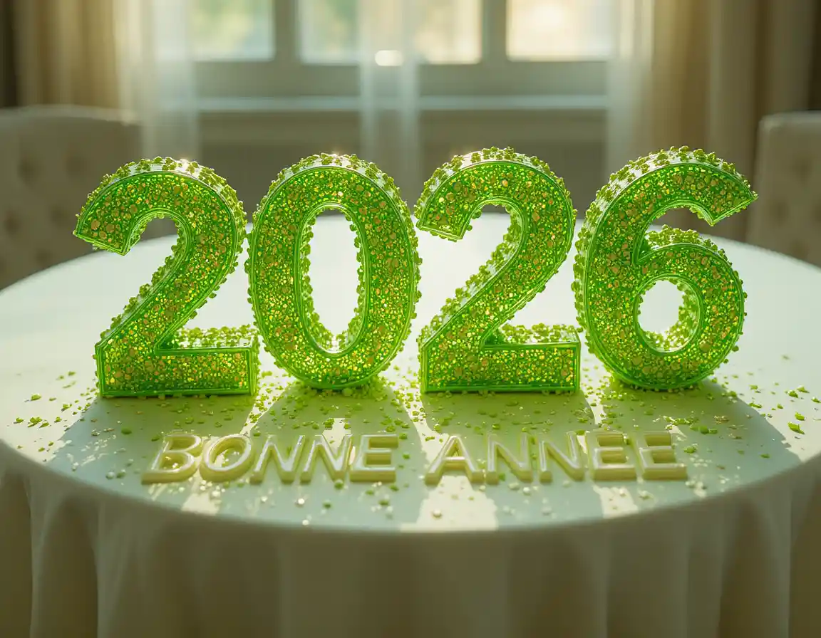 Transluzentes Zucker-Dessert 2026 auf pistaziengrünem Mandelboden