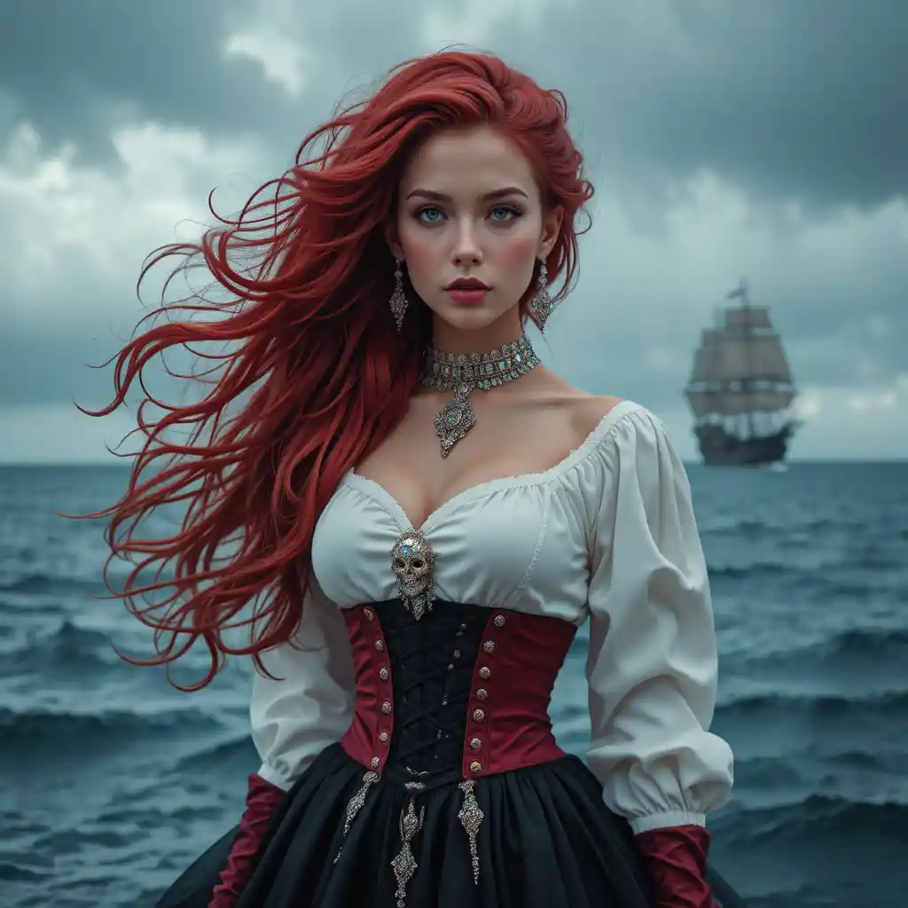 暴風黑海前的紅髮女海盜