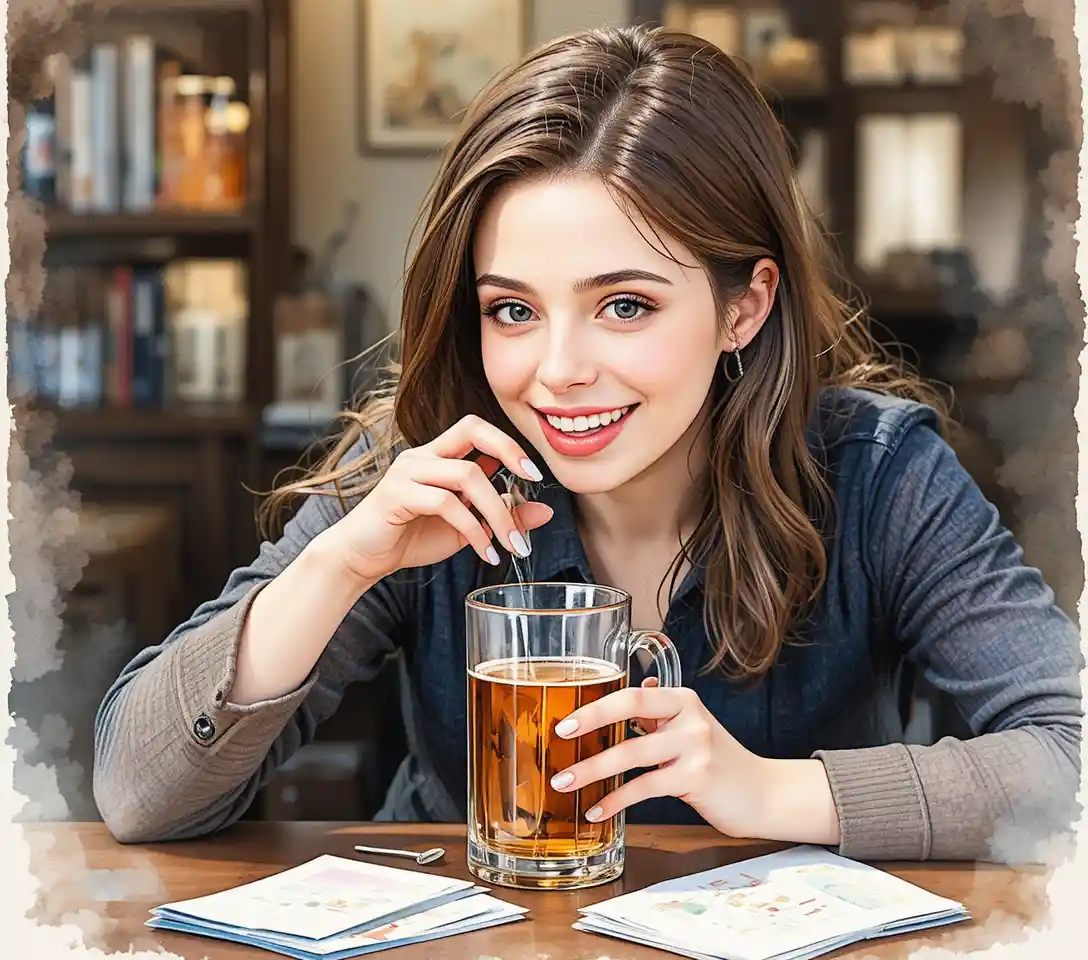 Woman finishing her drink at a table in tense silence