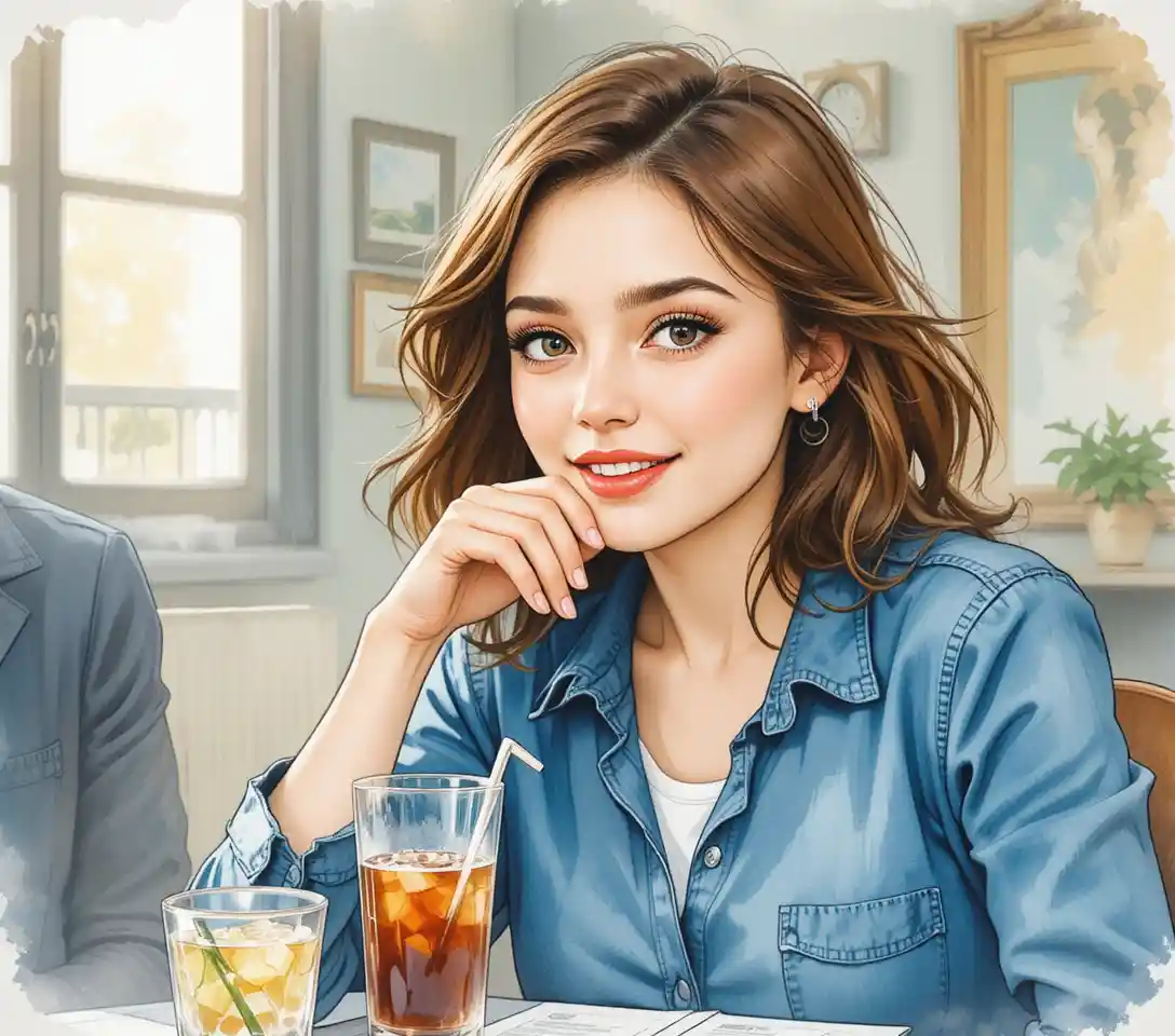 Two women at a table sharing drinks and money