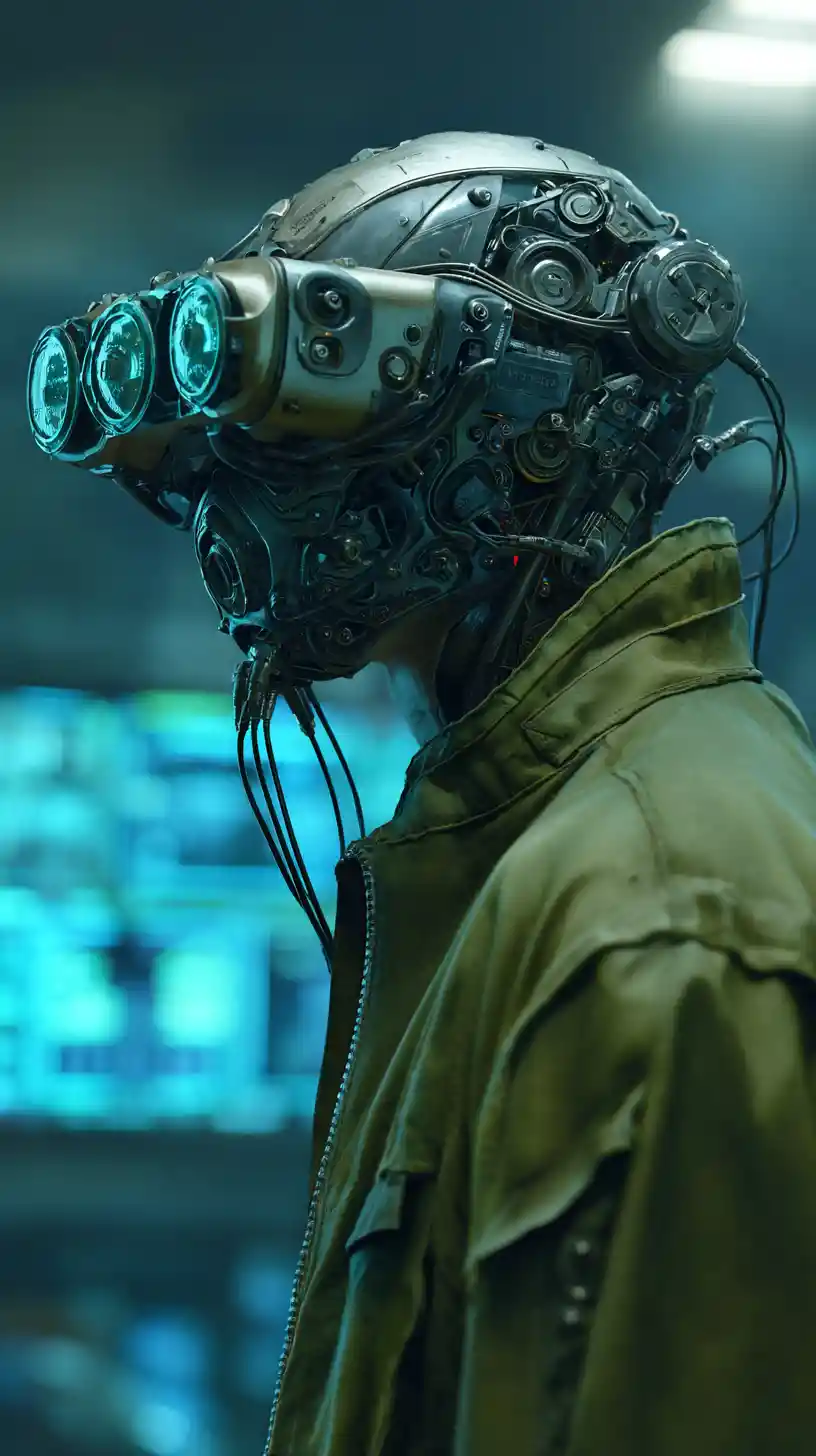 Man In Futuristic Goggles With Mechanical Skull Breathing Mask