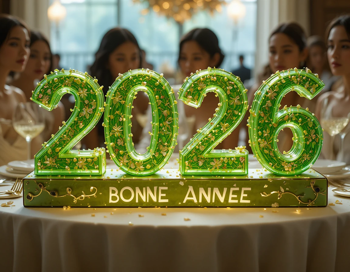 Centro de mesa de sobremesa festiva de 2026 em elegante mesa de jantar