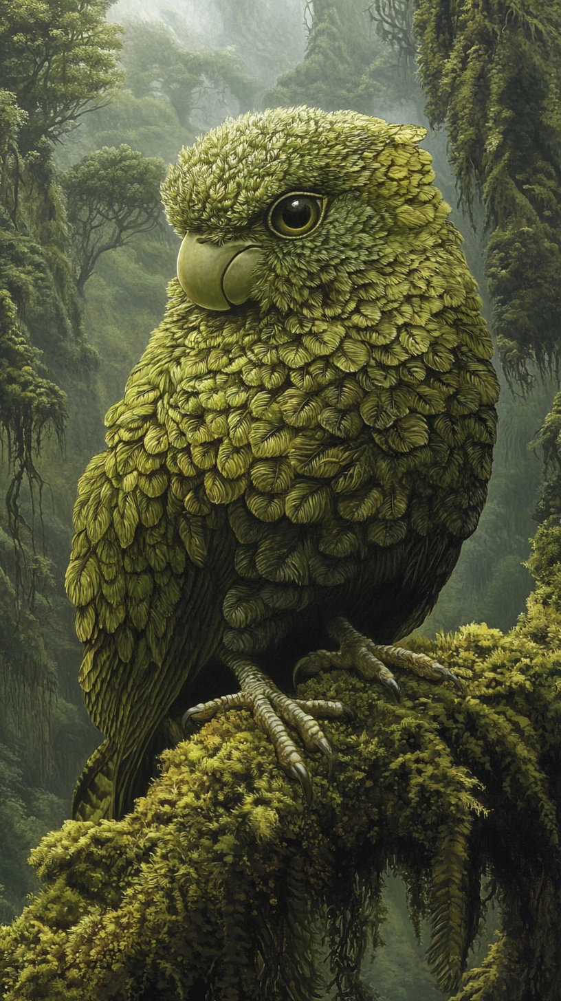 Ilusão surreal de um kakapo que parece outra coisa